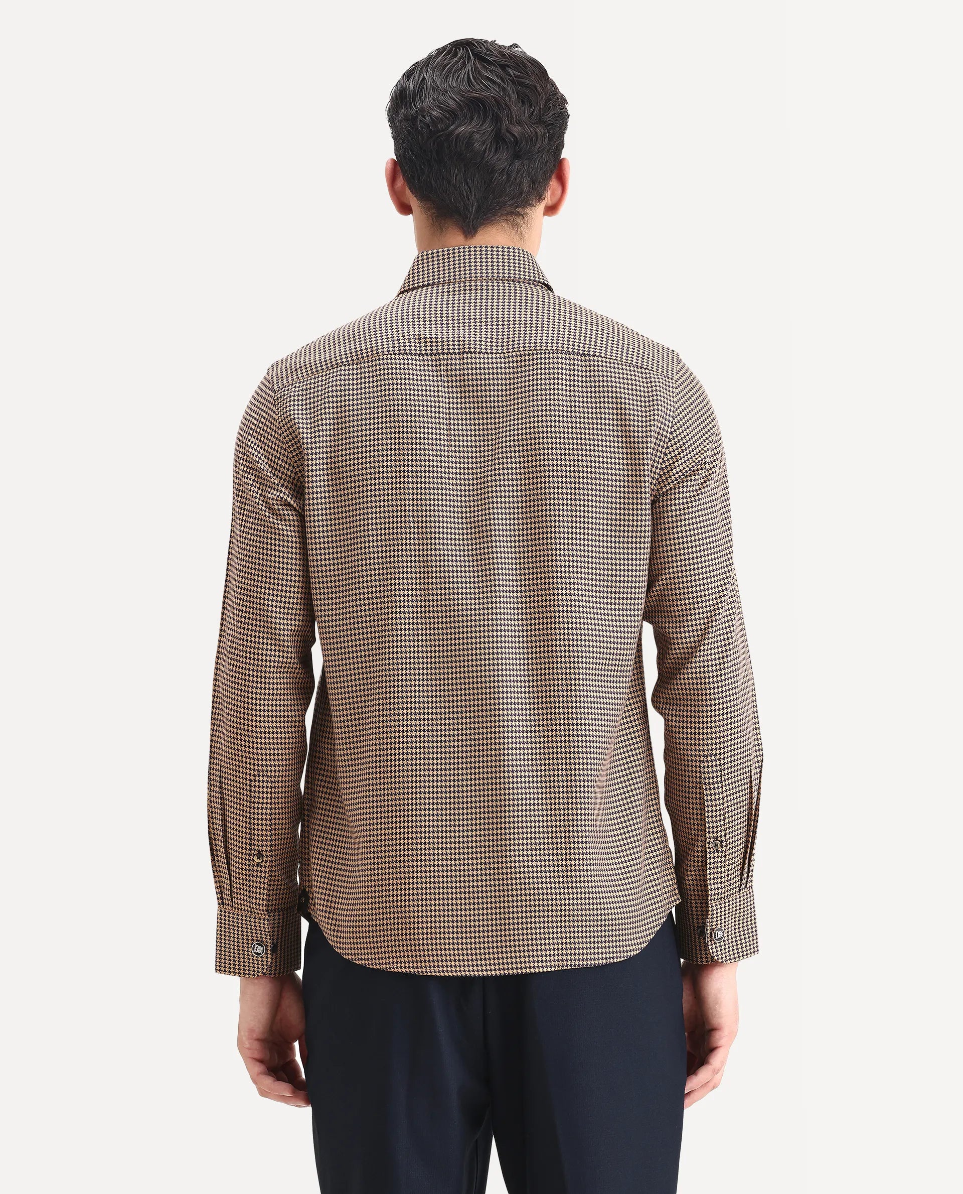 Rare Rabbit Men's Chesto Beige Cotton Blend Checked Print Regular Fit Full Sleeve Collared Shirt