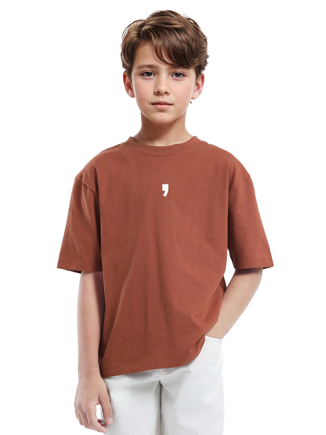 Rare Ones Kids Chile-K Rust Cotton Graphic Print Slip-On Oversized Fit T-Shirt