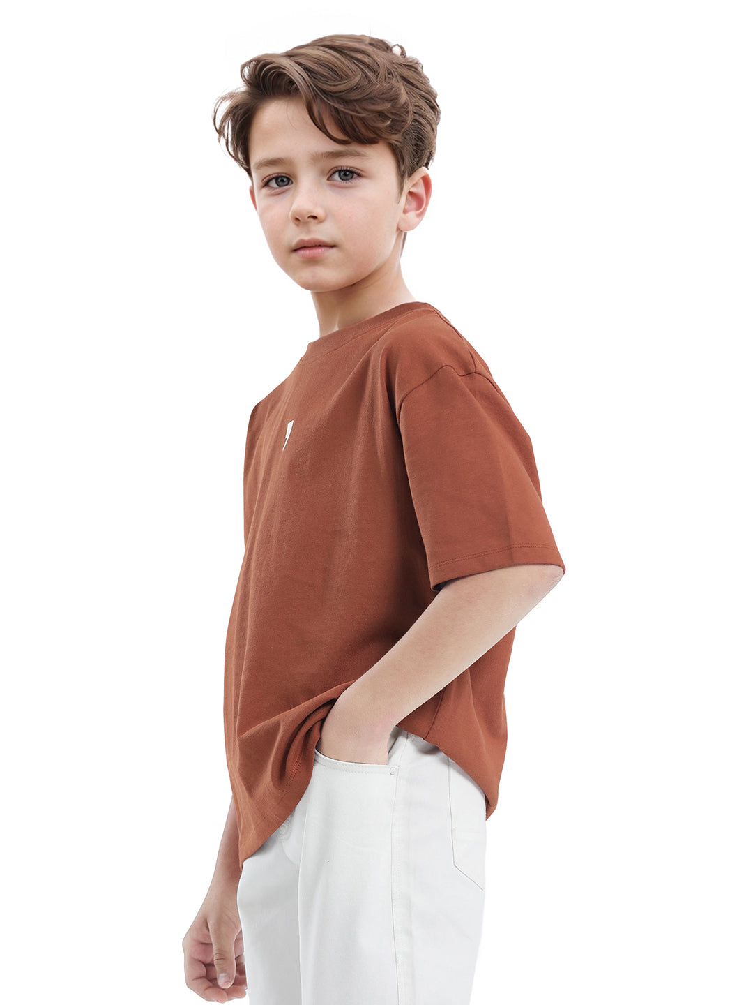 Rare Ones Kids Chile-K Rust Cotton Graphic Print Slip-On Oversized Fit T-Shirt