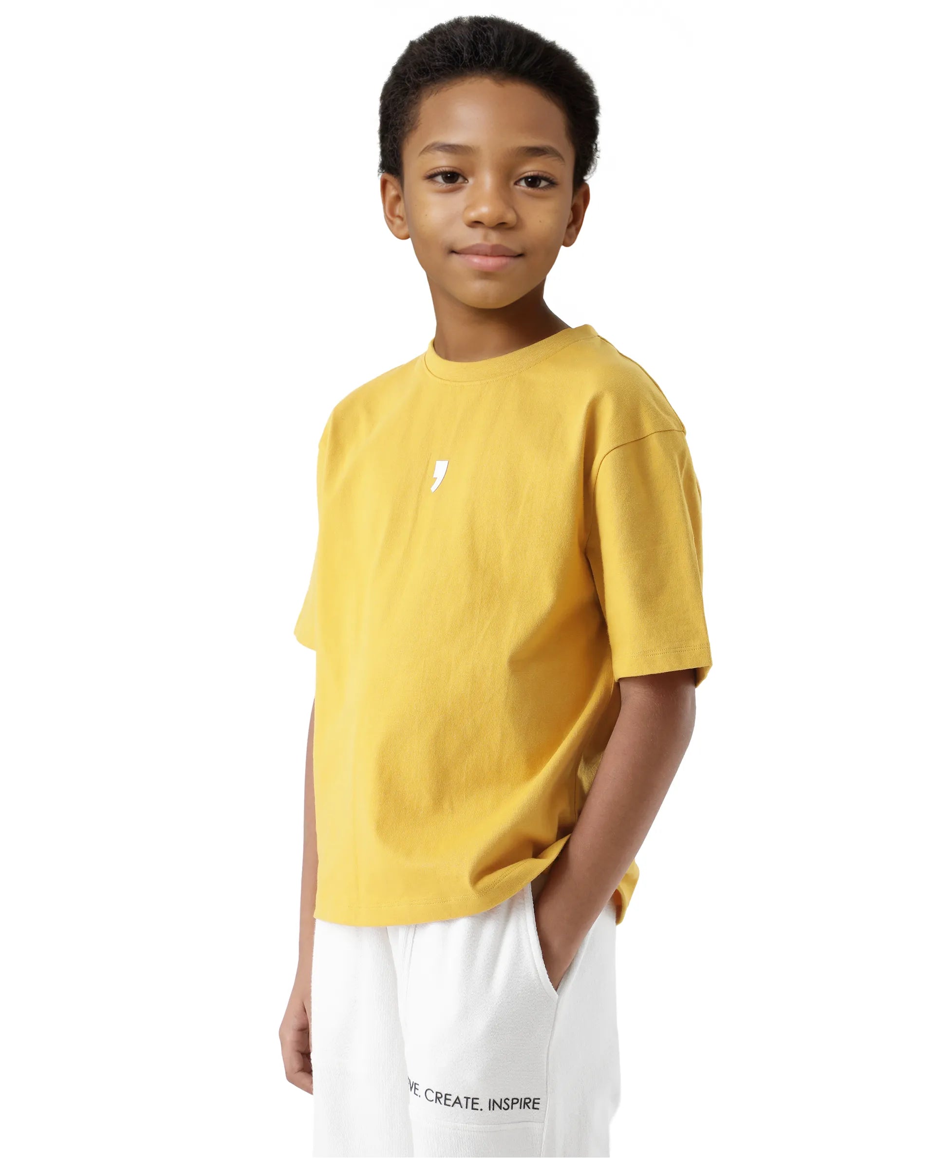 Rare Ones Kids Chile-K Yellow Cotton Graphic Print Slip-On Oversized Fit T-Shirt