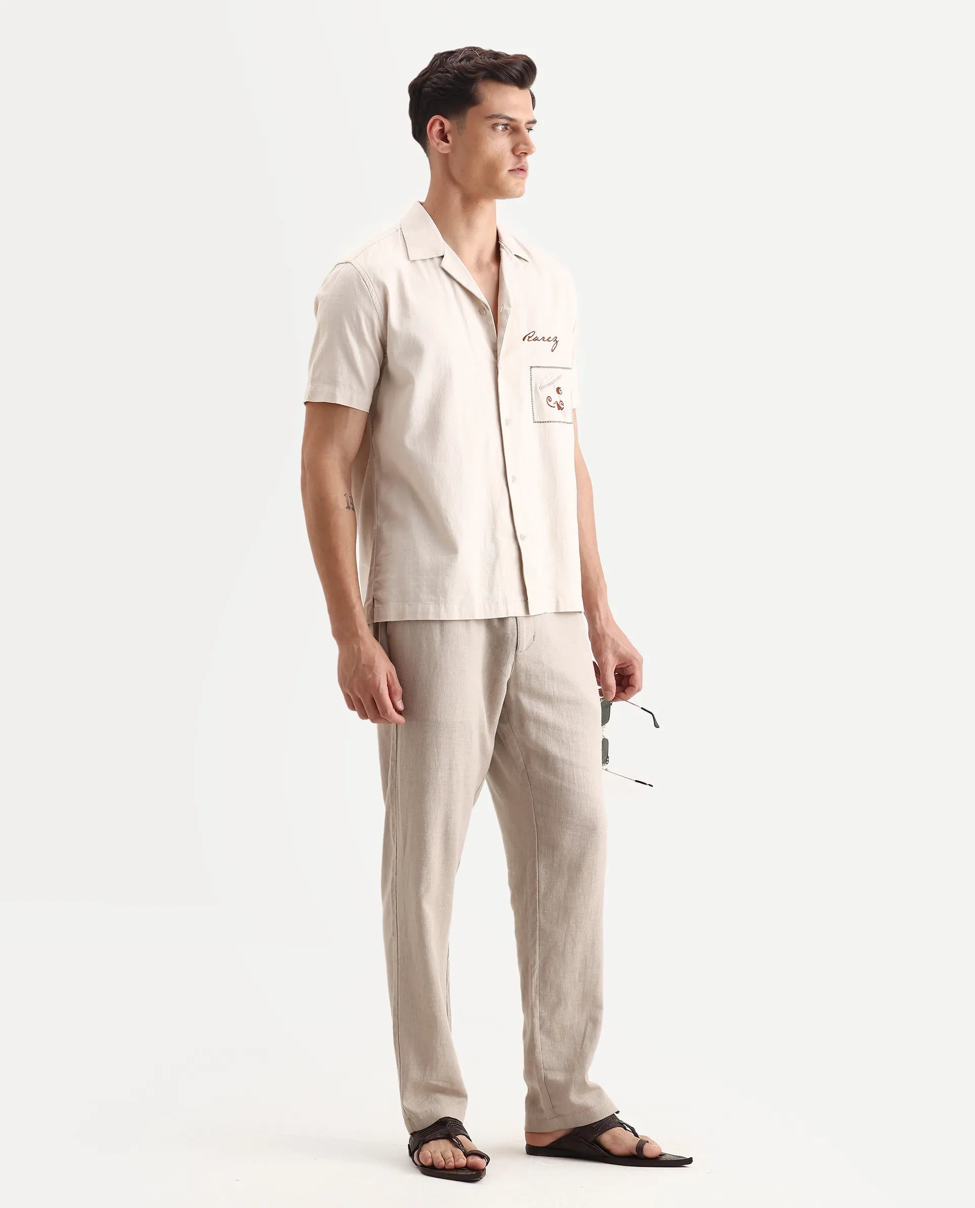 Rare Rabbit Men Chinio Linen Blend Drawstring Closure Plain Trouser