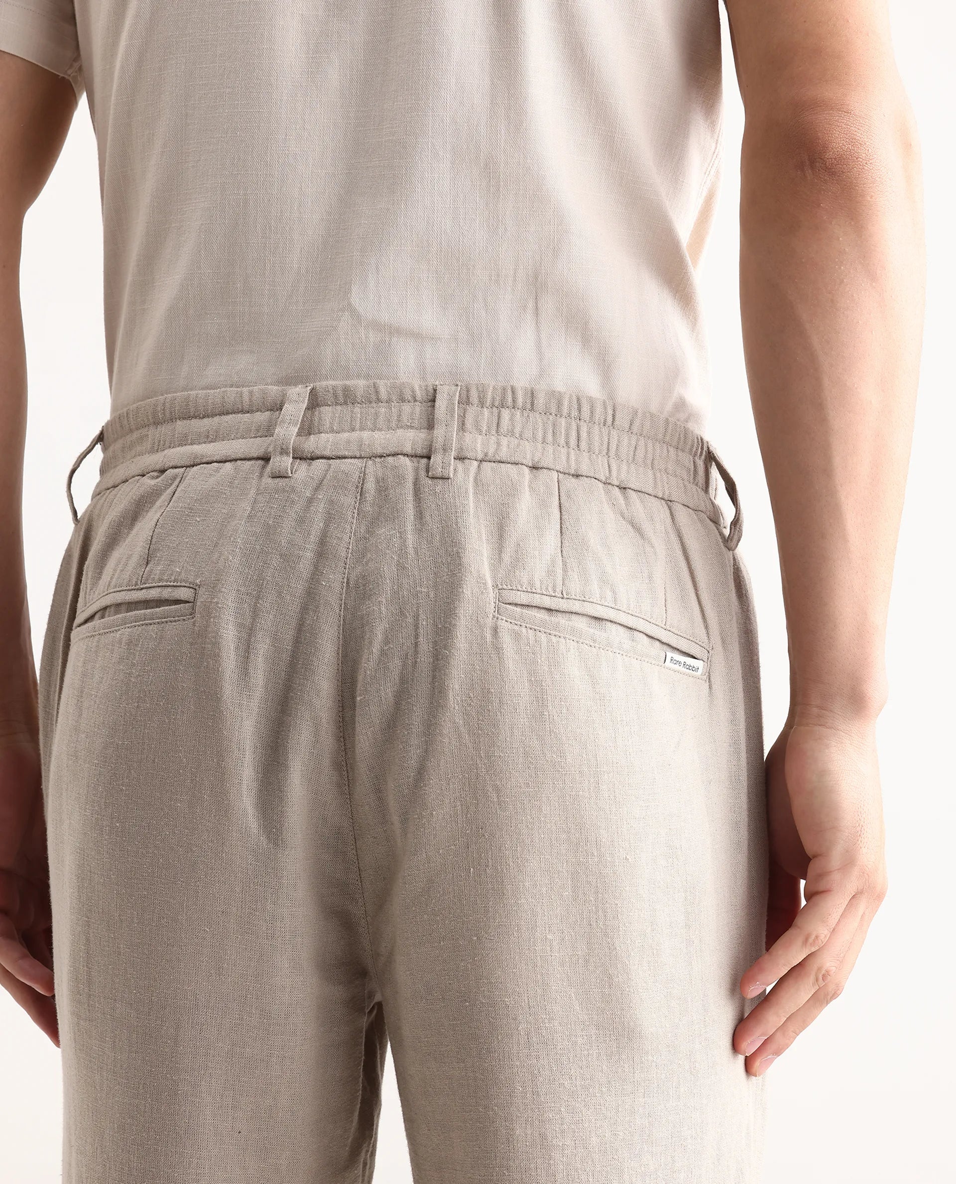 Rare Rabbit Men Chinio Linen Blend Drawstring Closure Plain Trouser