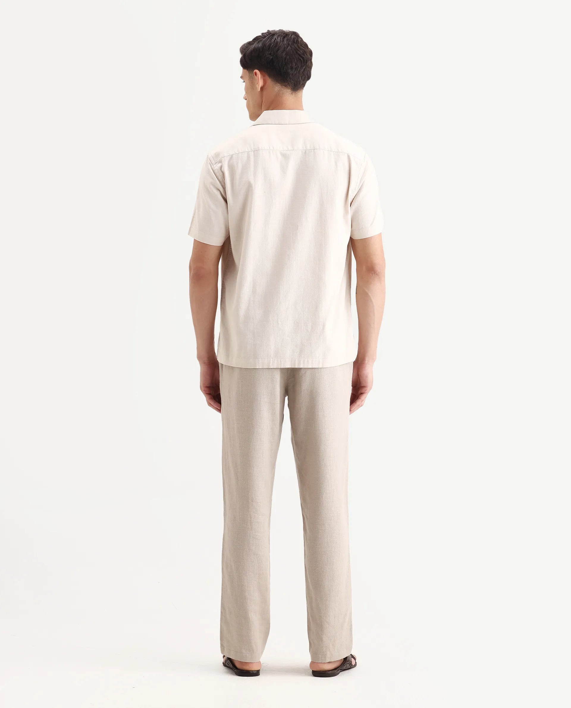 Rare Rabbit Men Chinio Linen Blend Drawstring Closure Plain Trouser