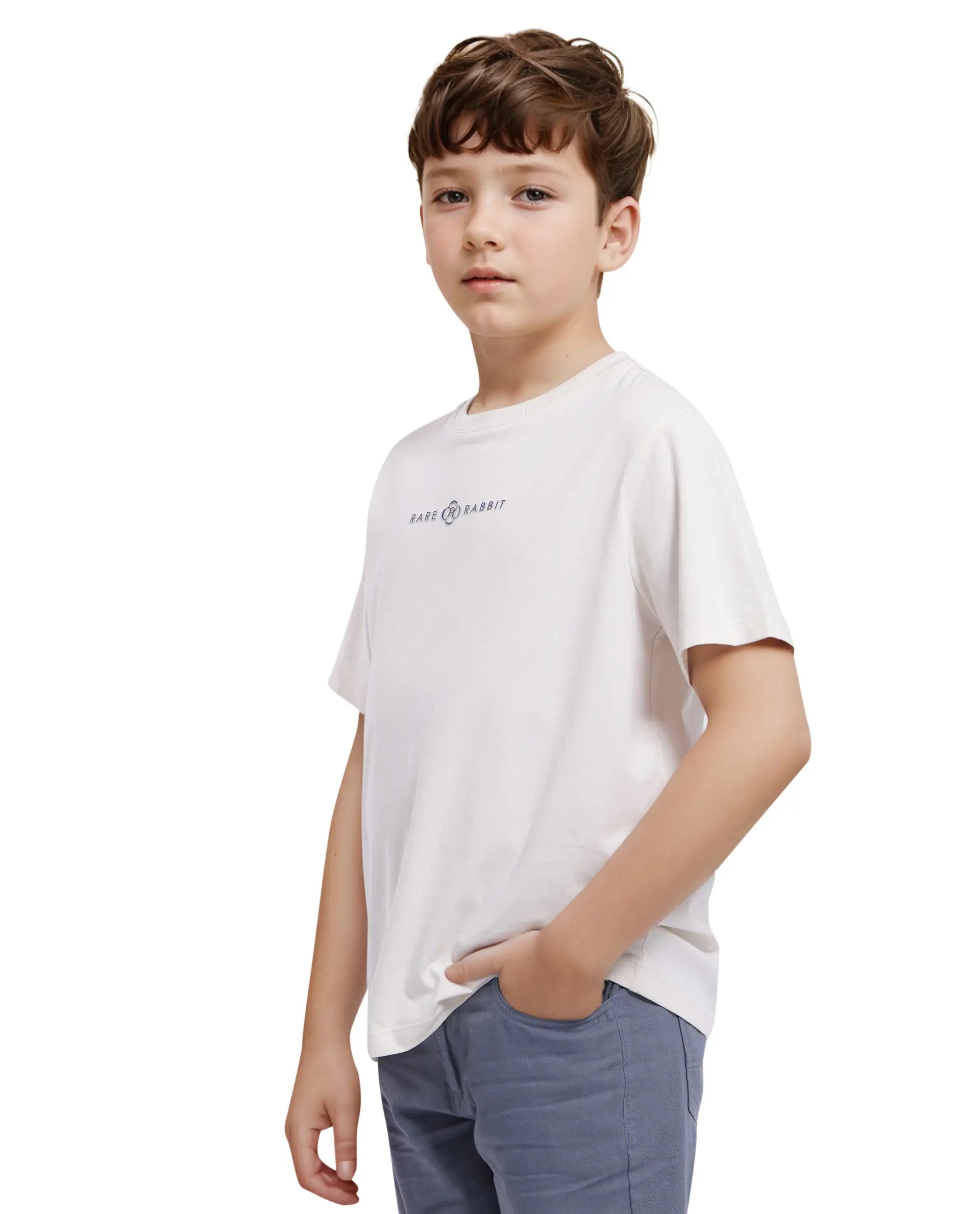 Rare Ones Kids Chom Off White Cotton Fabric Half Sleeves Crew Neck Graphic Print T-Shirt
