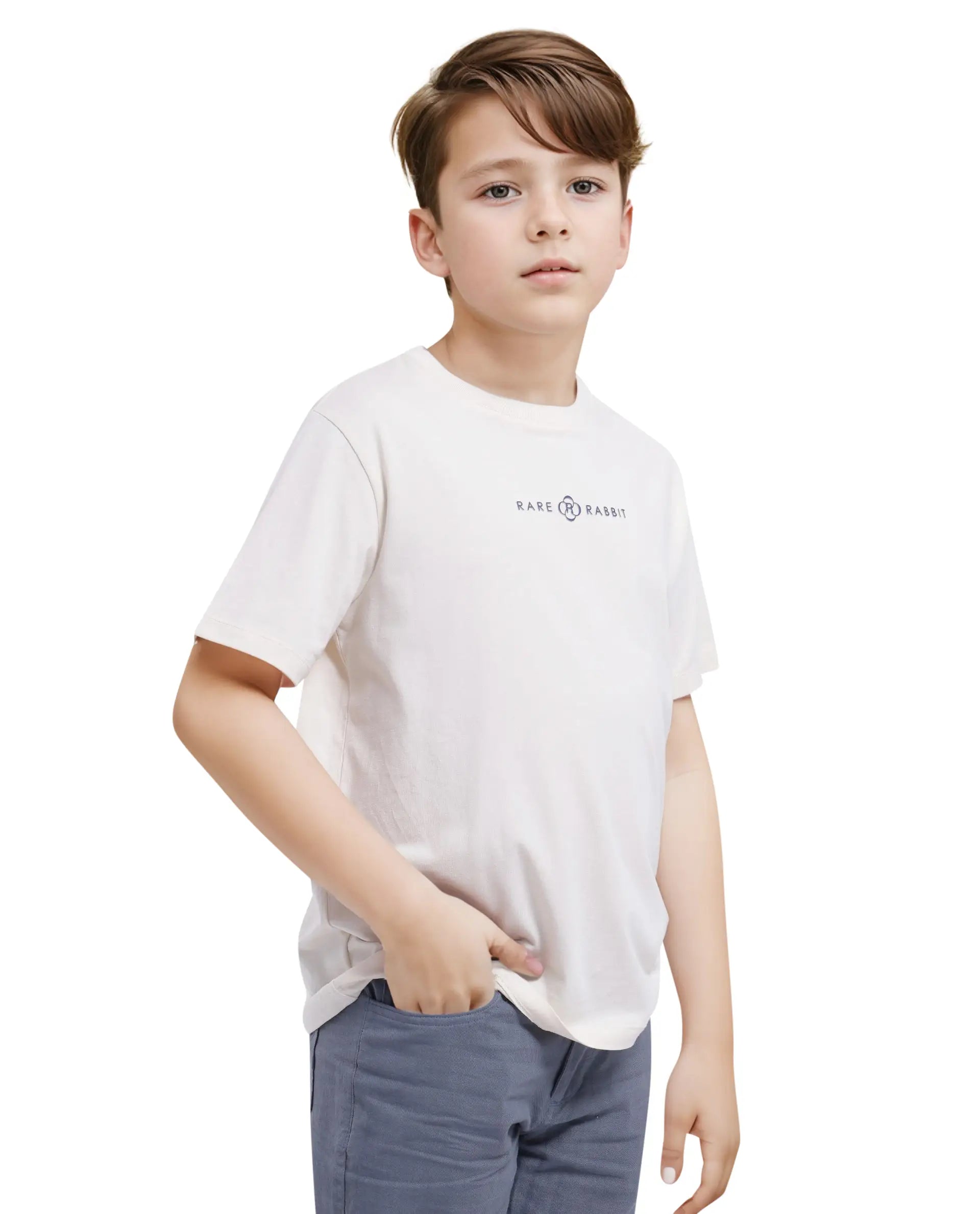 Rare Ones Kids Chom Off White Cotton Fabric Half Sleeves Crew Neck Graphic Print T-Shirt