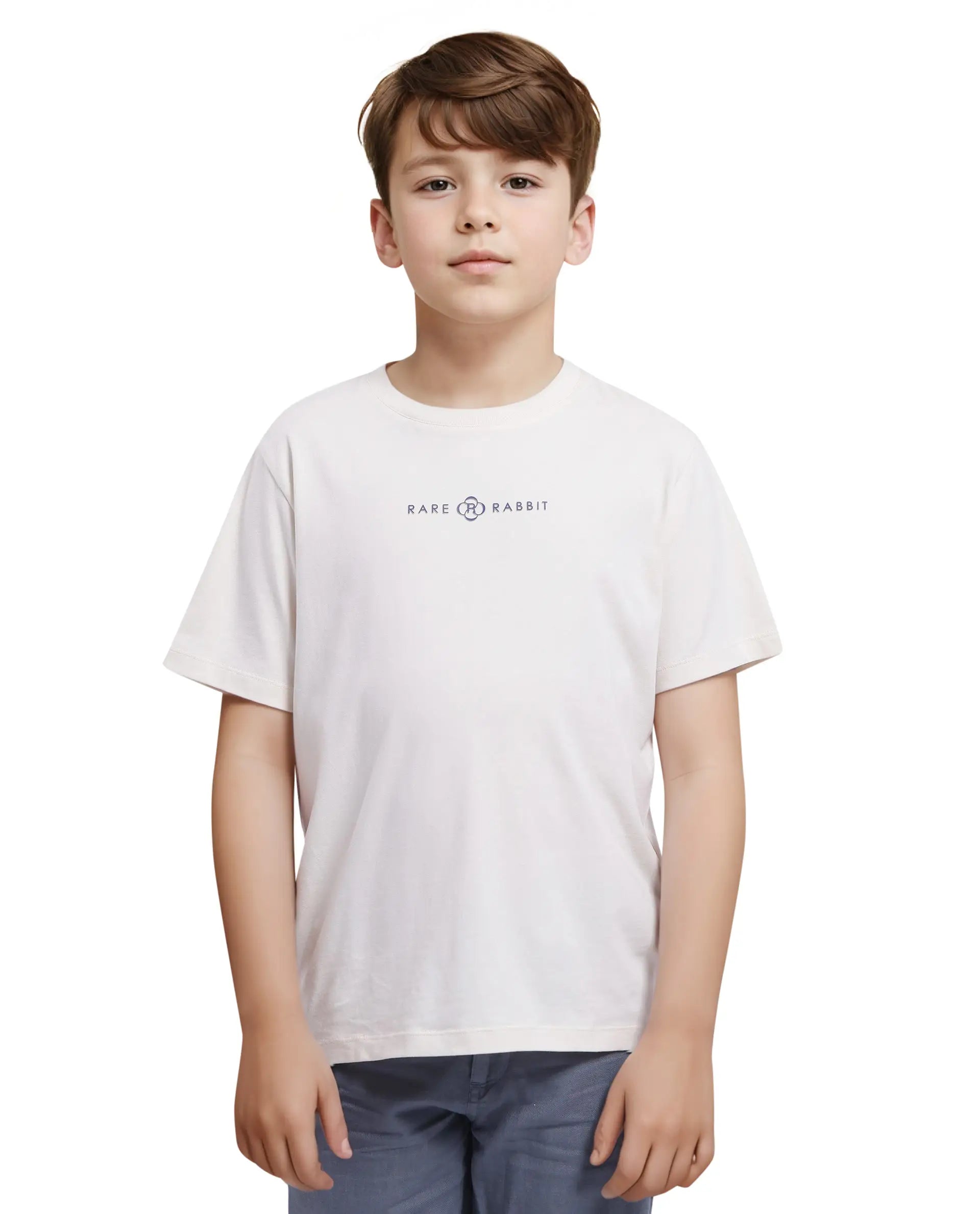 Rare Ones Kids Chom Off White Cotton Fabric Half Sleeves Crew Neck Graphic Print T-Shirt