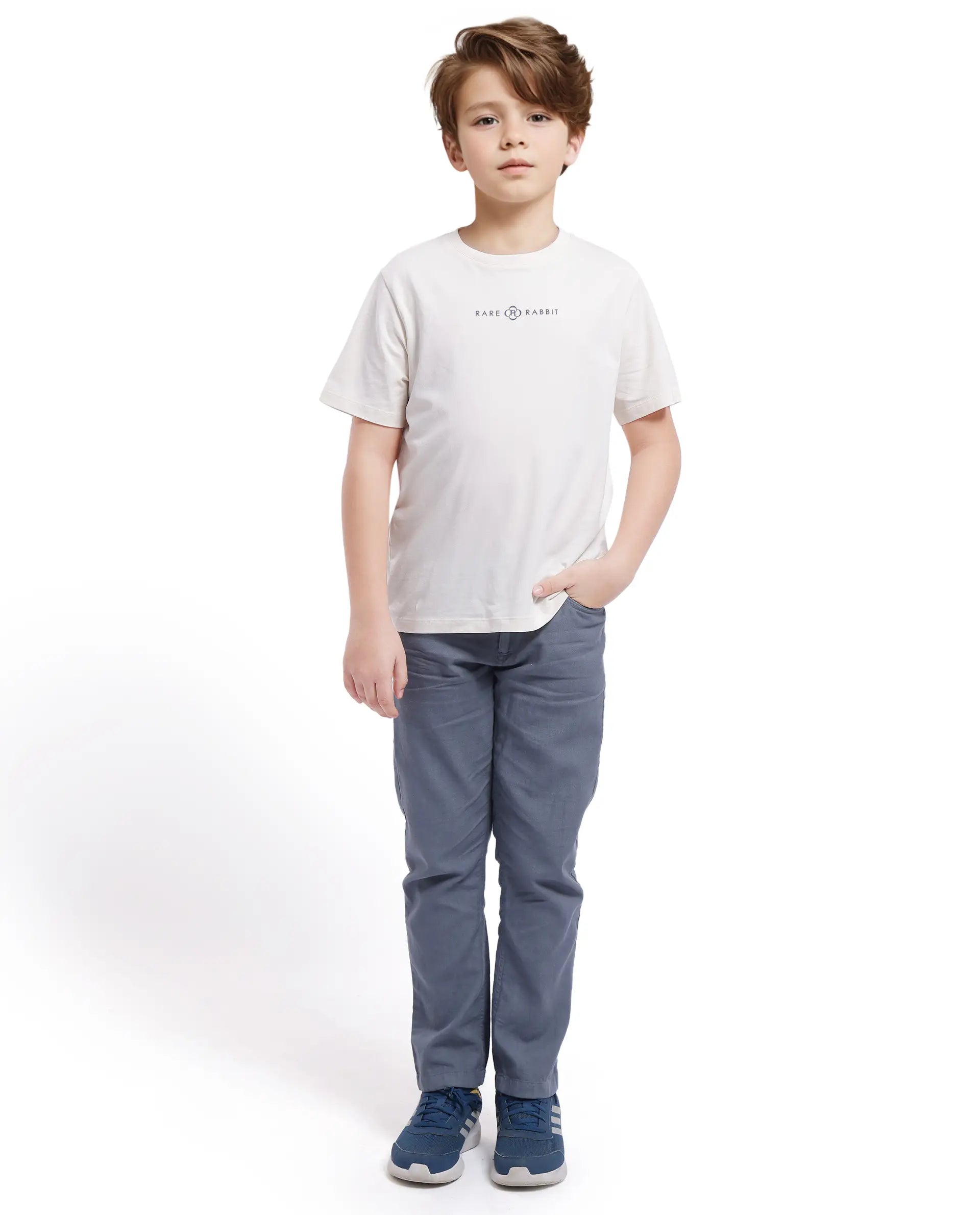 Rare Ones Kids Chom Off White Cotton Fabric Half Sleeves Crew Neck Graphic Print T-Shirt