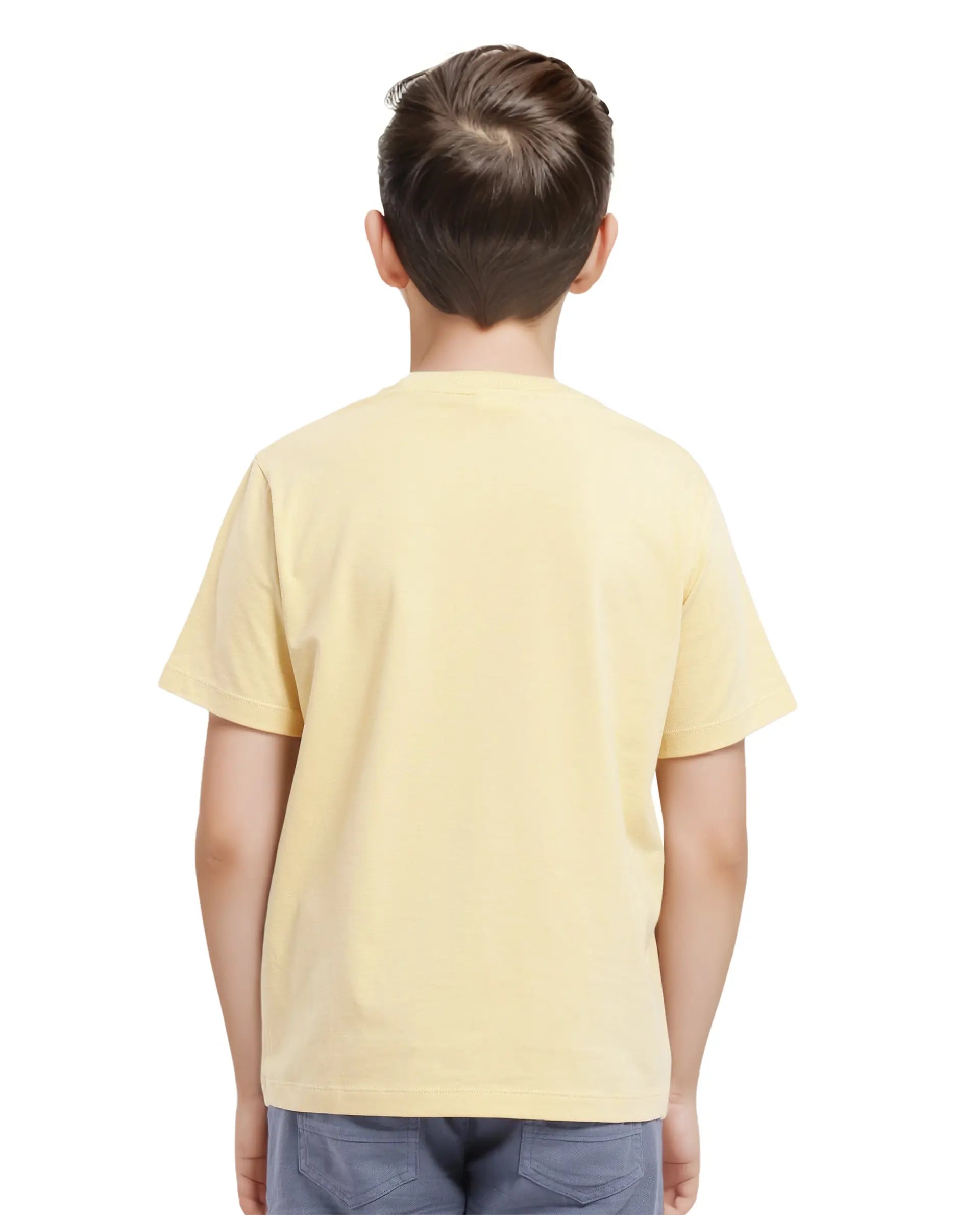 Rare Ones Kids Chom Yellow Cotton Fabric Half Sleeves Crew Neck Graphic Print T-Shirt