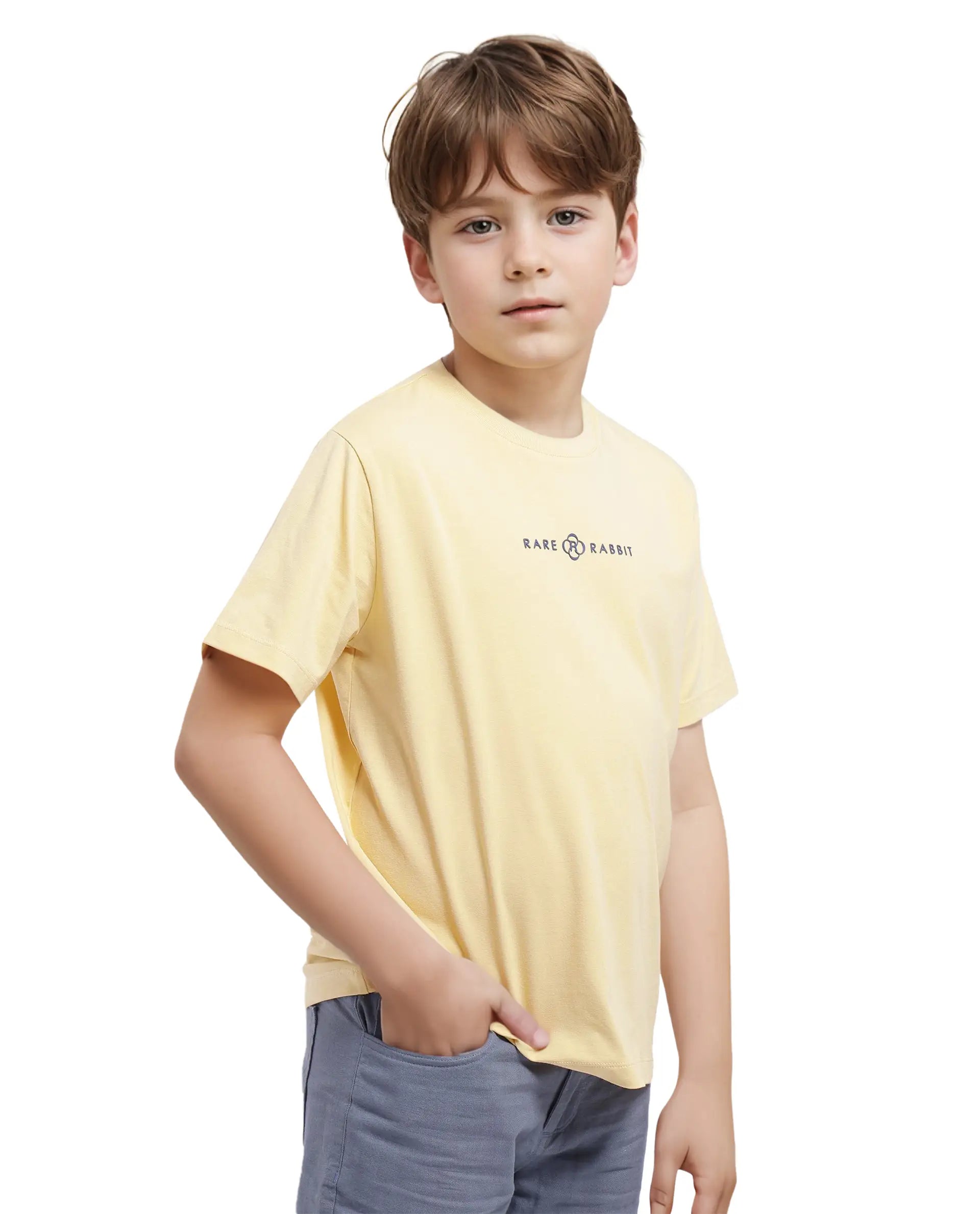 Rare Ones Kids Chom Yellow Cotton Fabric Half Sleeves Crew Neck Graphic Print T-Shirt