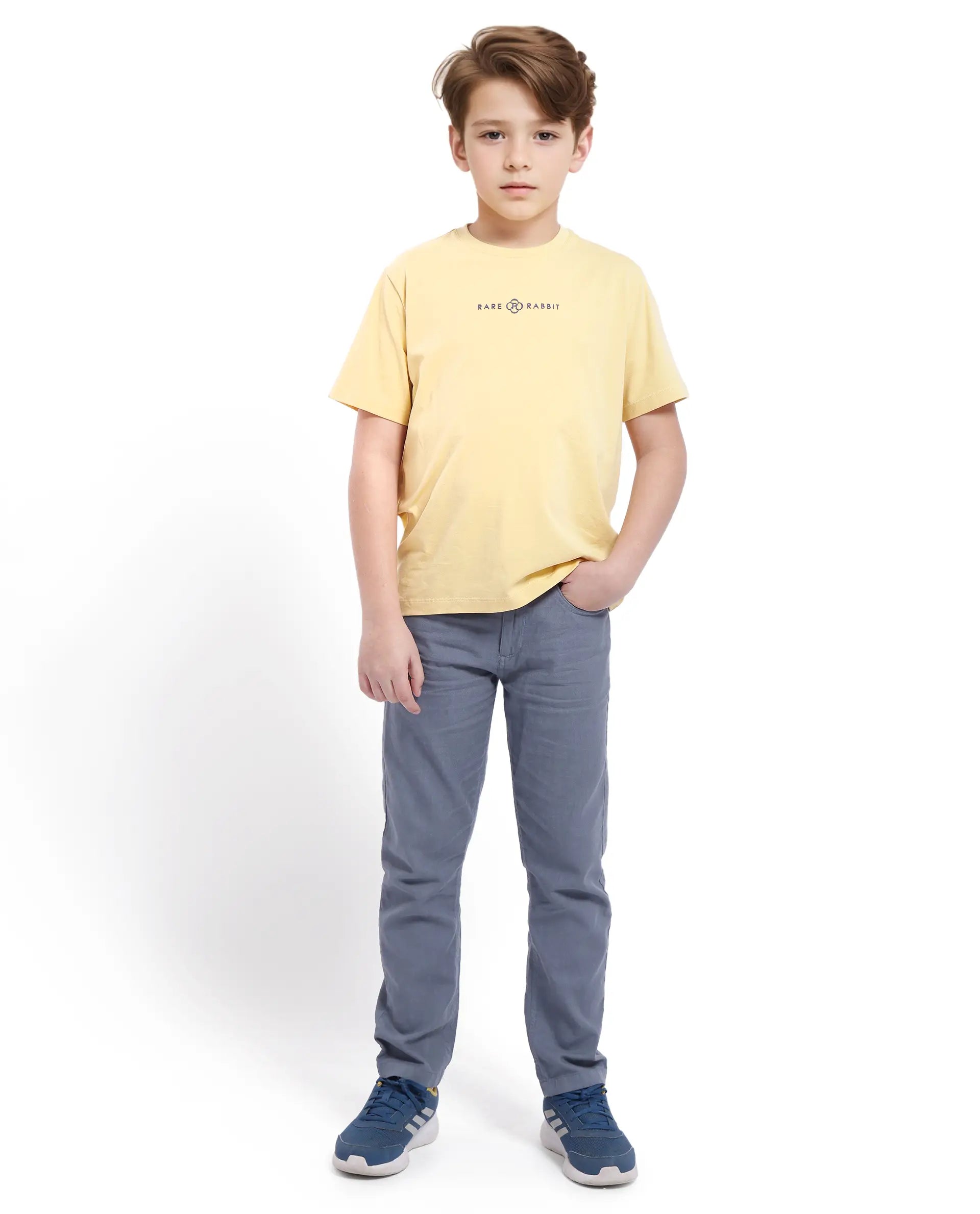 Rare Ones Kids Chom Yellow Cotton Fabric Half Sleeves Crew Neck Graphic Print T-Shirt