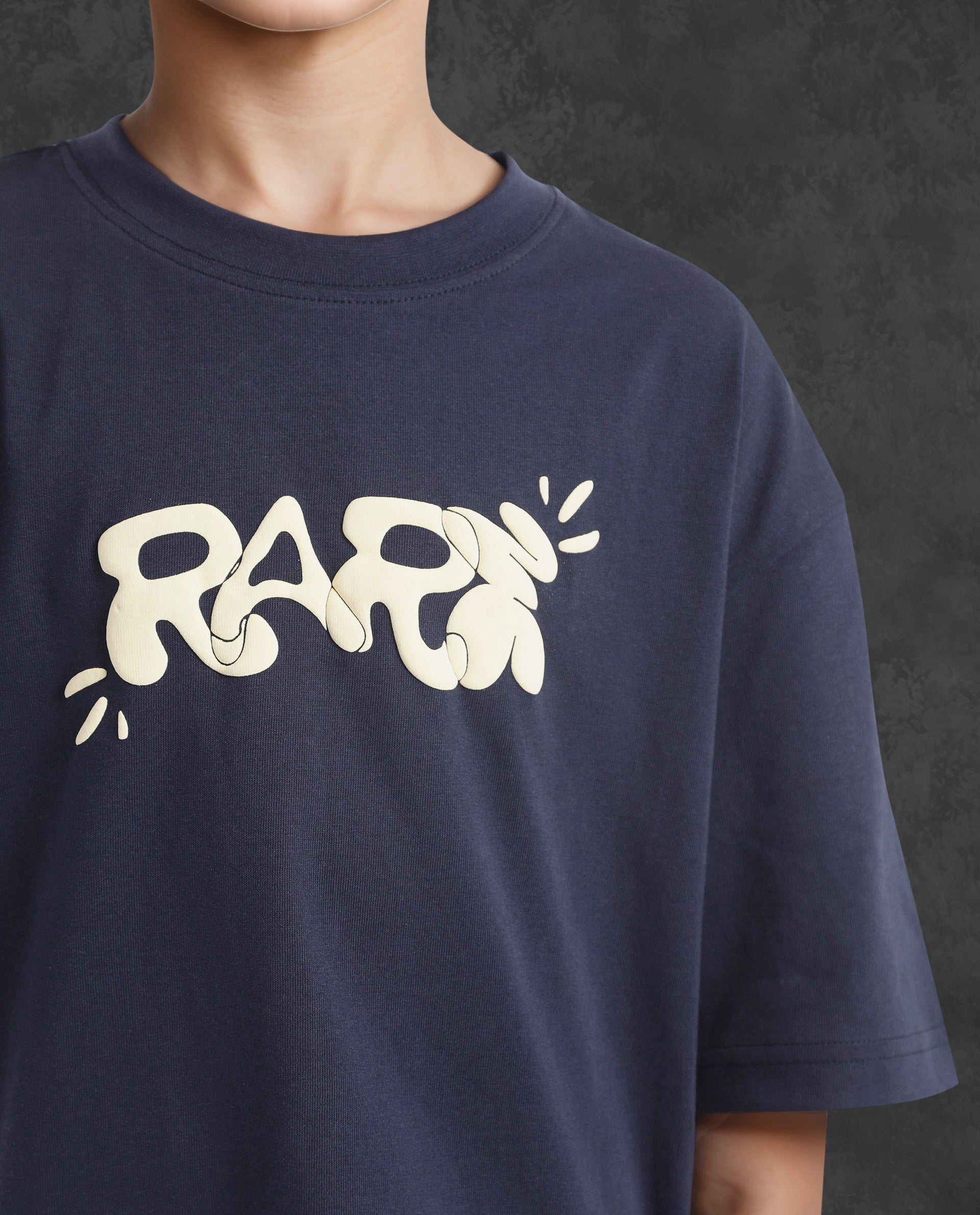 Rare Ones Kids Chris Navy Cotton Half Sleeves Crew Neck Oversized Fit Graphic Print T-Shirt