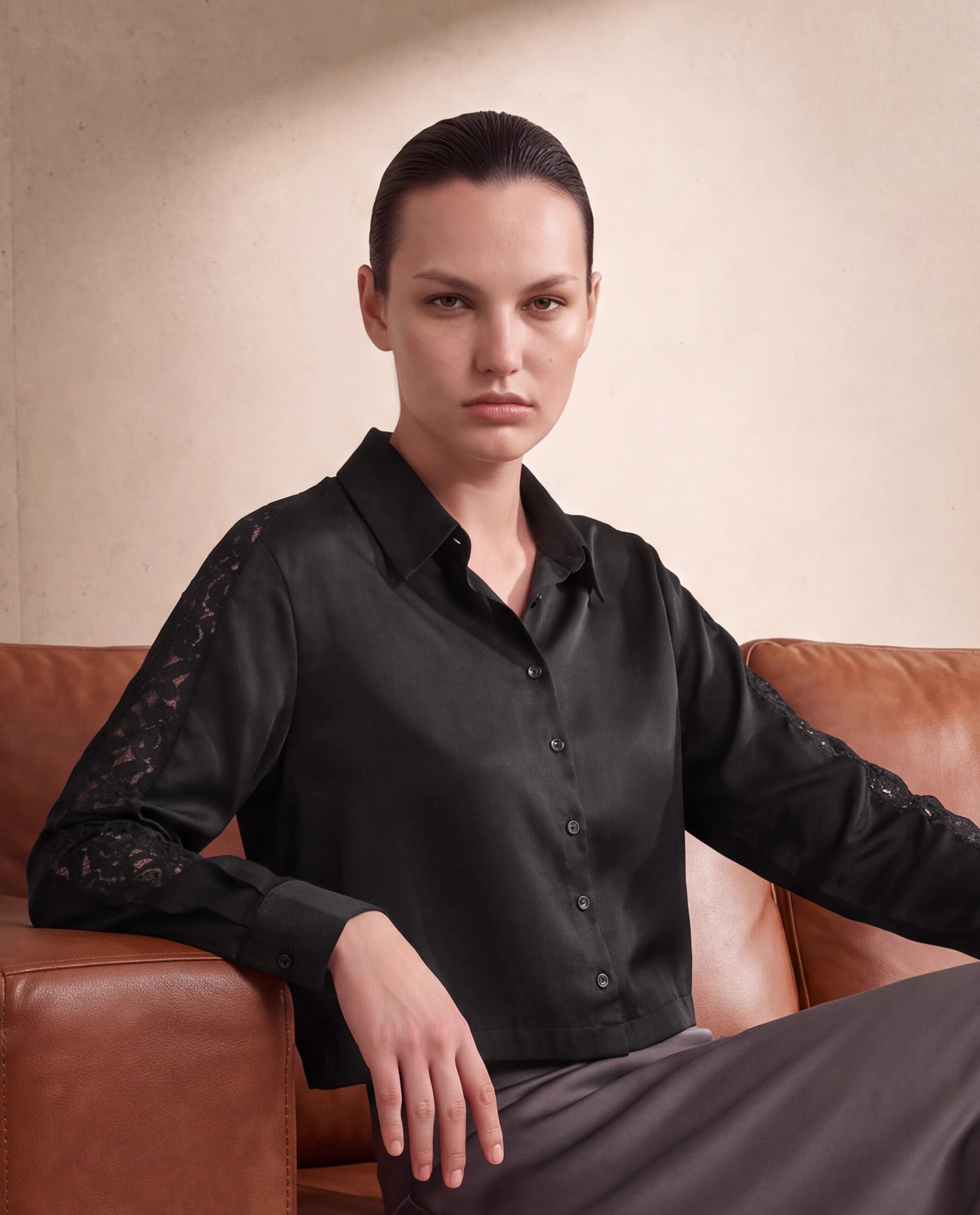 Rareism Women's Cici Black Viscose Full Sleeve Boxy Plain Shirt