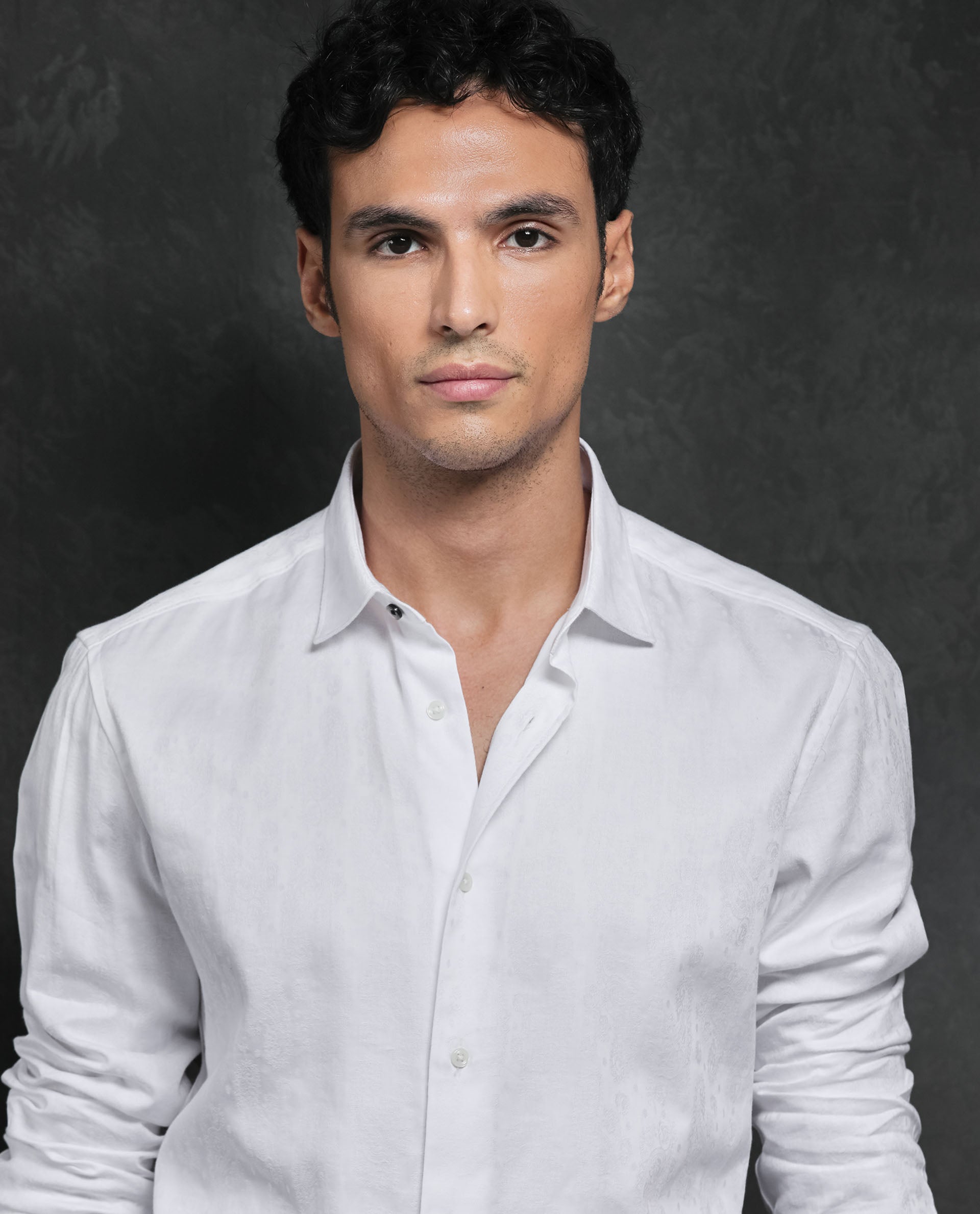 Rare Rabbit Men's Cina White Cotton Fabric Full Sleeves Jacquard Paisley Shirt