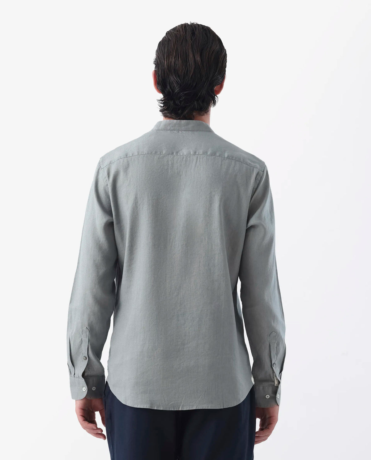 Rare Rabbit Men's Cinex Dusky Green Linen Blend Plain Regular Fit Full Sleeve Mandarin Collar Shirt