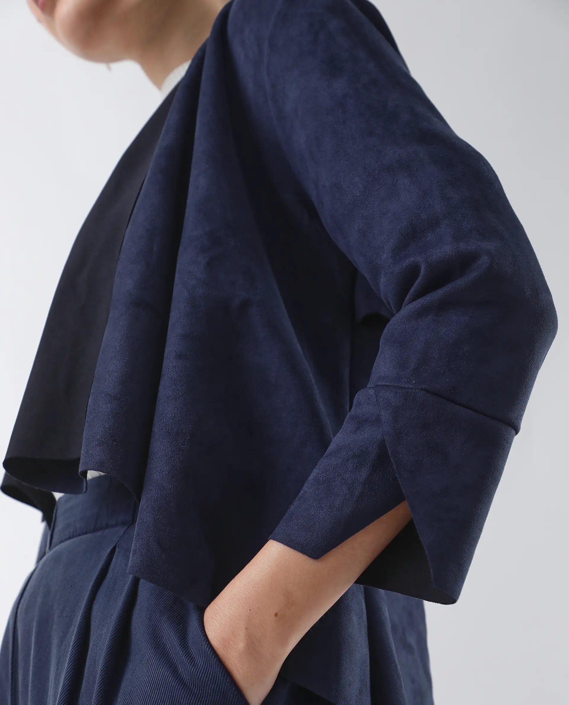 Rareism Women's Cinnamon Navy Polyester Cowl Neck Plain Relaxed Fit Jacket