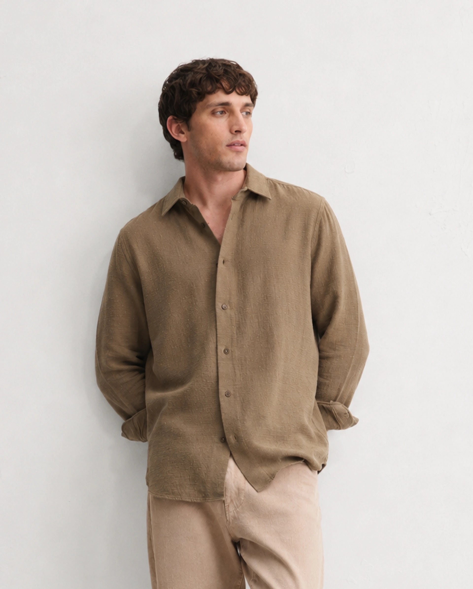 Rare Rabbit Men's Cira Primary Brown Cotton Blend Spread Collar Regular Plain Shirt
