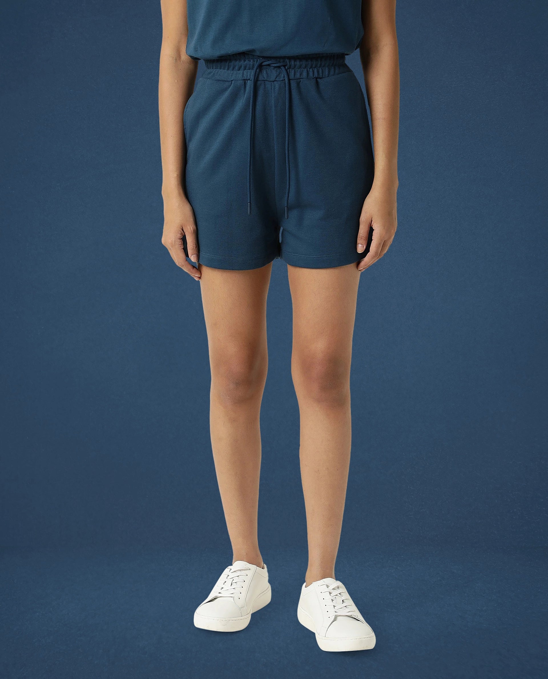 Rareism Women Ciri Dusky Green Cotton Poly Fabric Relaxed Fit Solid Mid Rise Shorts