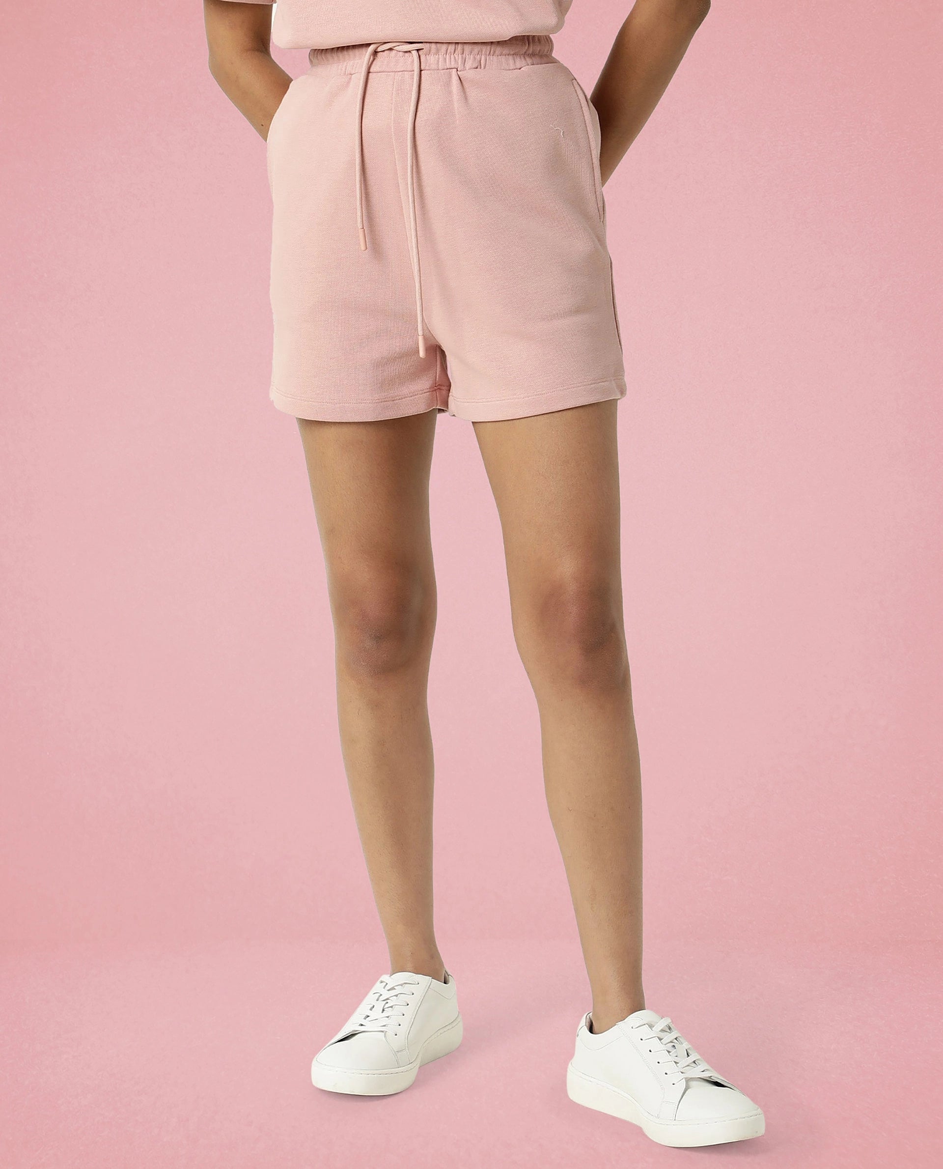 Rareism Women Ciri Dusky Pink Cotton Poly Fabric Relaxed Fit Solid Mid Rise Shorts