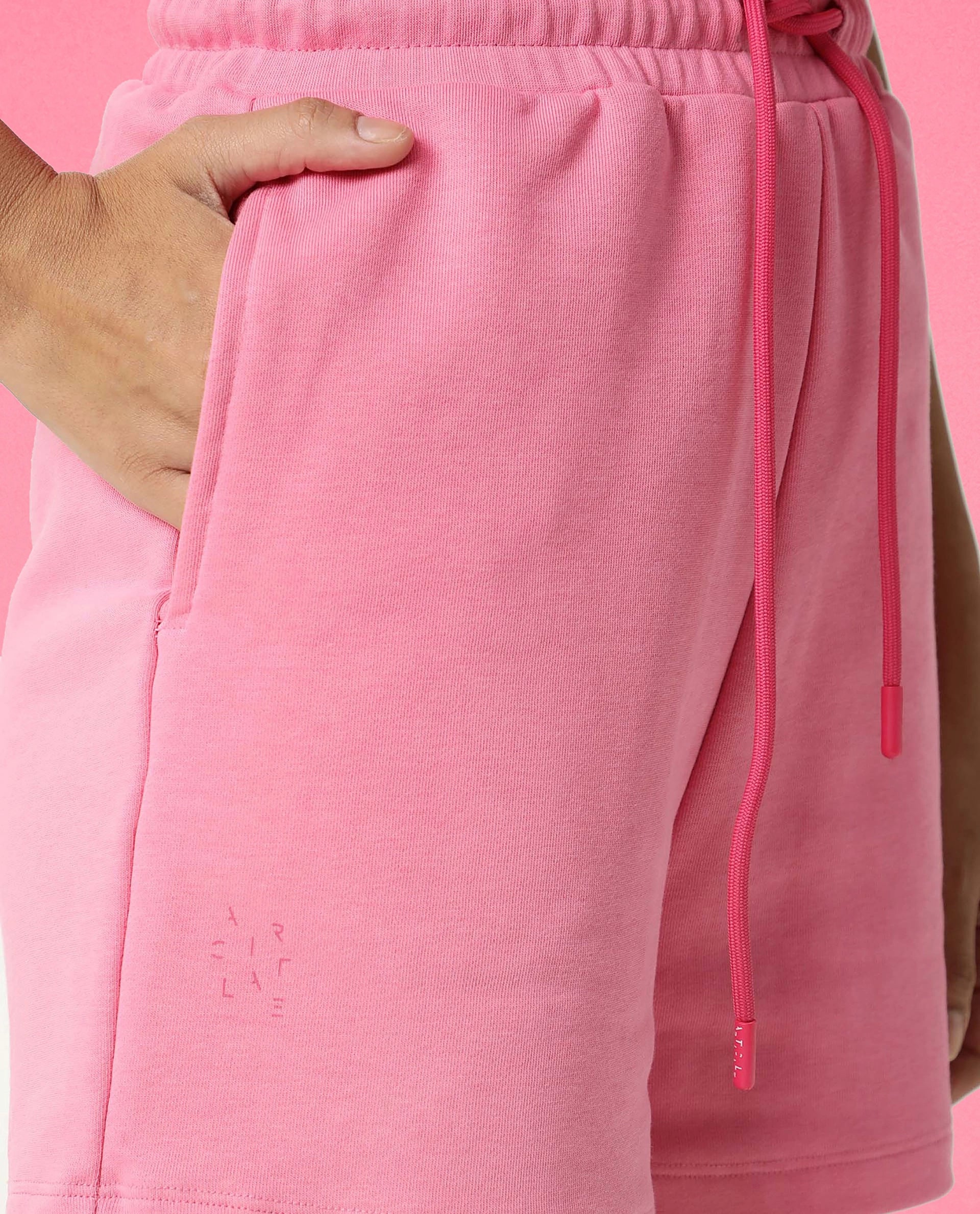 Rareism Women Ciri Flouroscent Pink Cotton Poly Fabric Relaxed Fit Solid Mid Rise Shorts