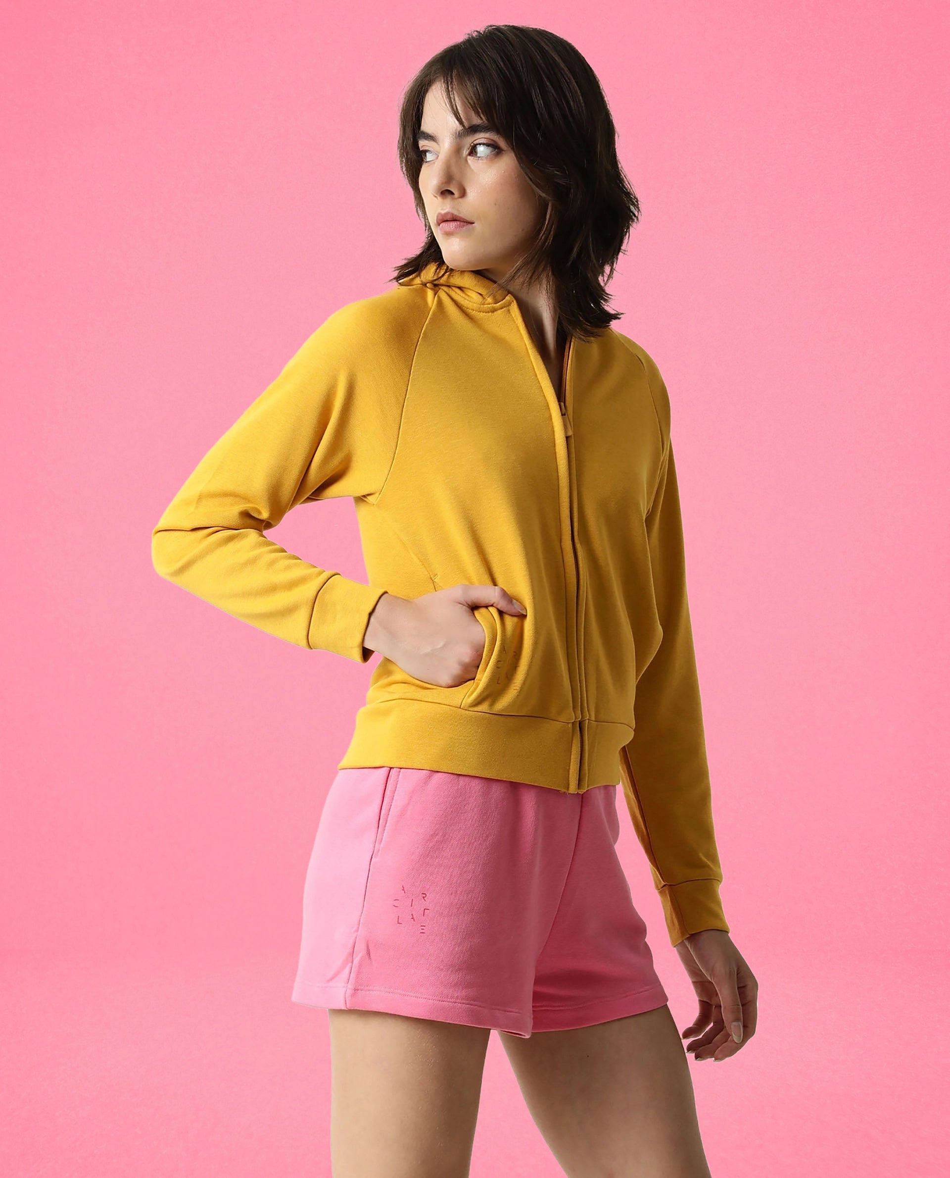 Rareism Women Ciri Flouroscent Pink Cotton Poly Fabric Relaxed Fit Solid Mid Rise Shorts