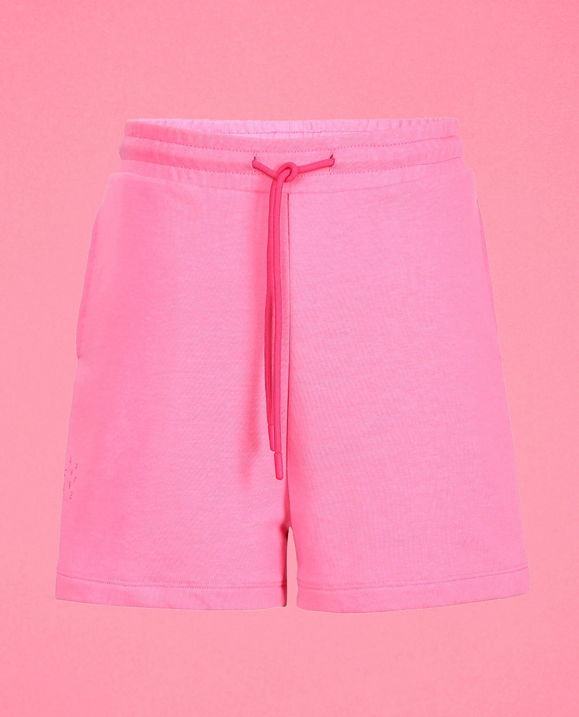 Rareism Women Ciri Flouroscent Pink Cotton Poly Fabric Relaxed Fit Solid Mid Rise Shorts