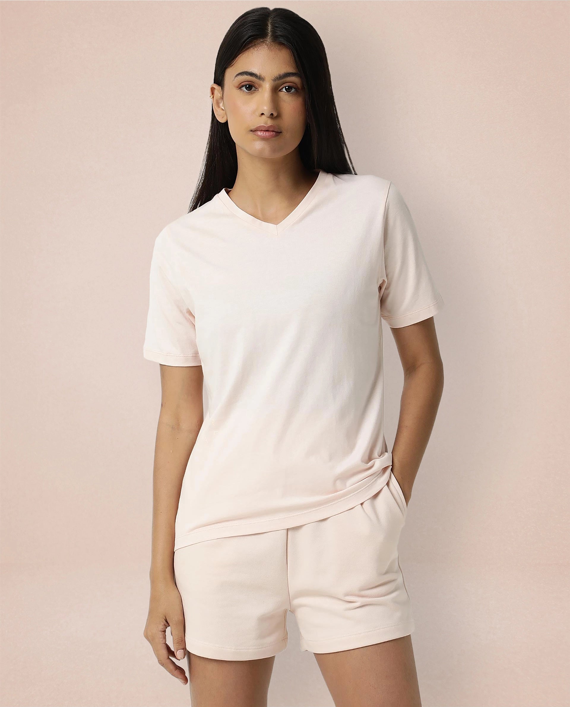 Rareism Women Ciri Pink Cotton Poly Fabric Relaxed Fit Solid Mid Rise Shorts