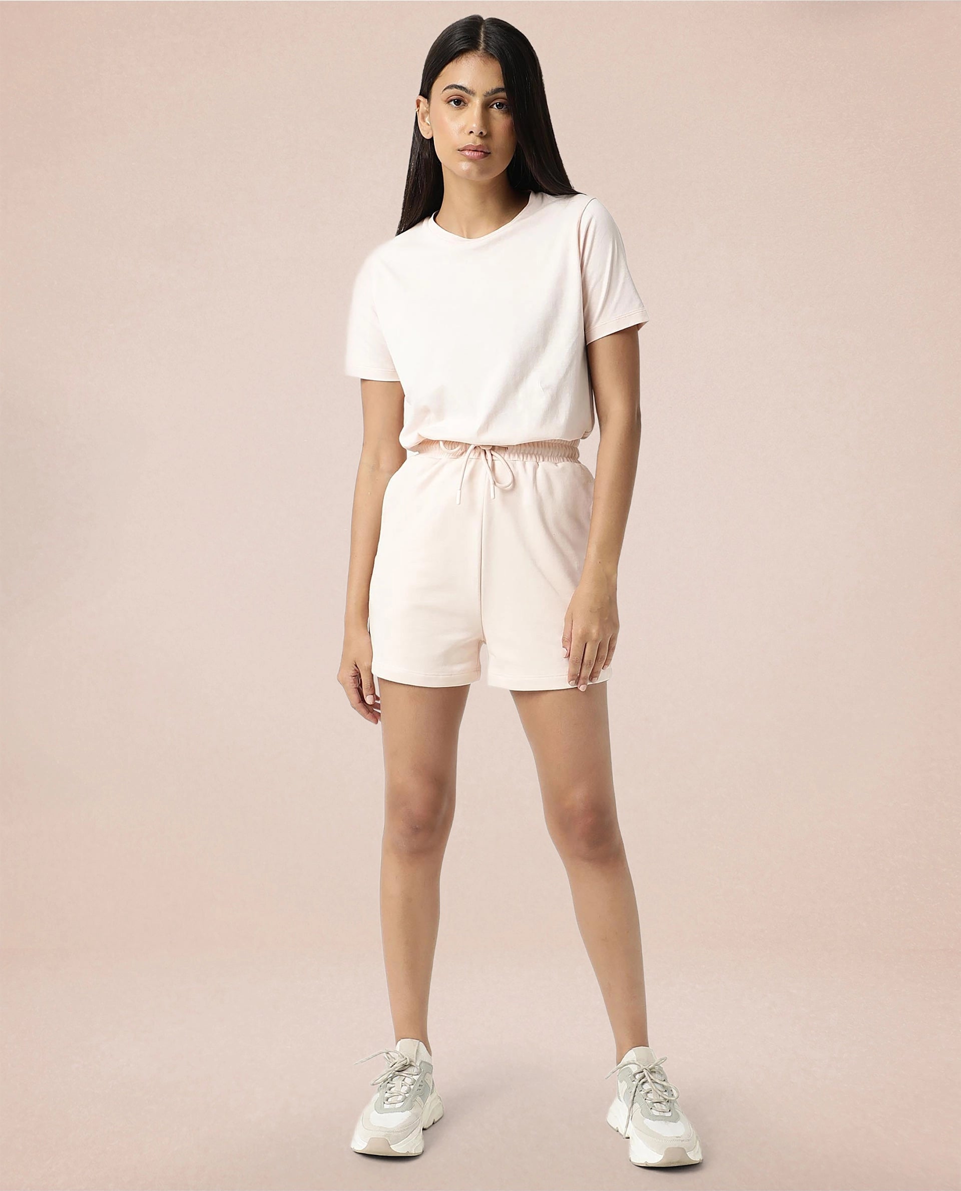 Rareism Women Ciri Pink Cotton Poly Fabric Relaxed Fit Solid Mid Rise Shorts