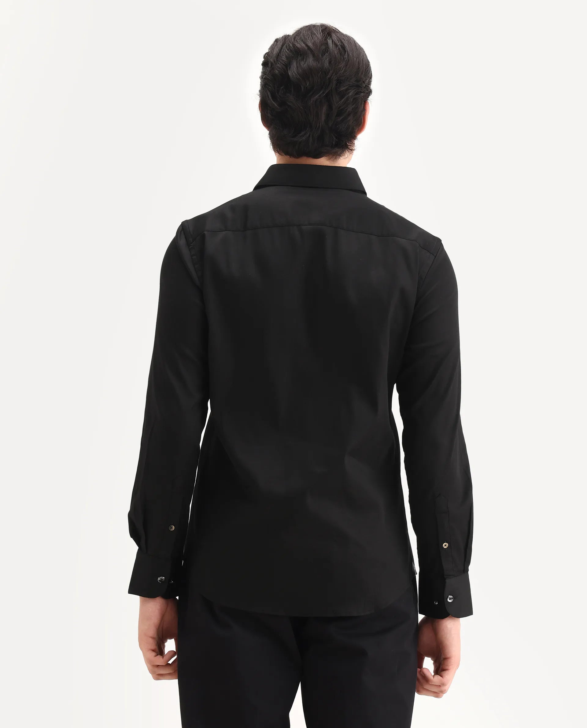 Rare Rabbit Men's Ciro Black Cotton Embroidered Regular Fit Full Sleeve Collared Shirt