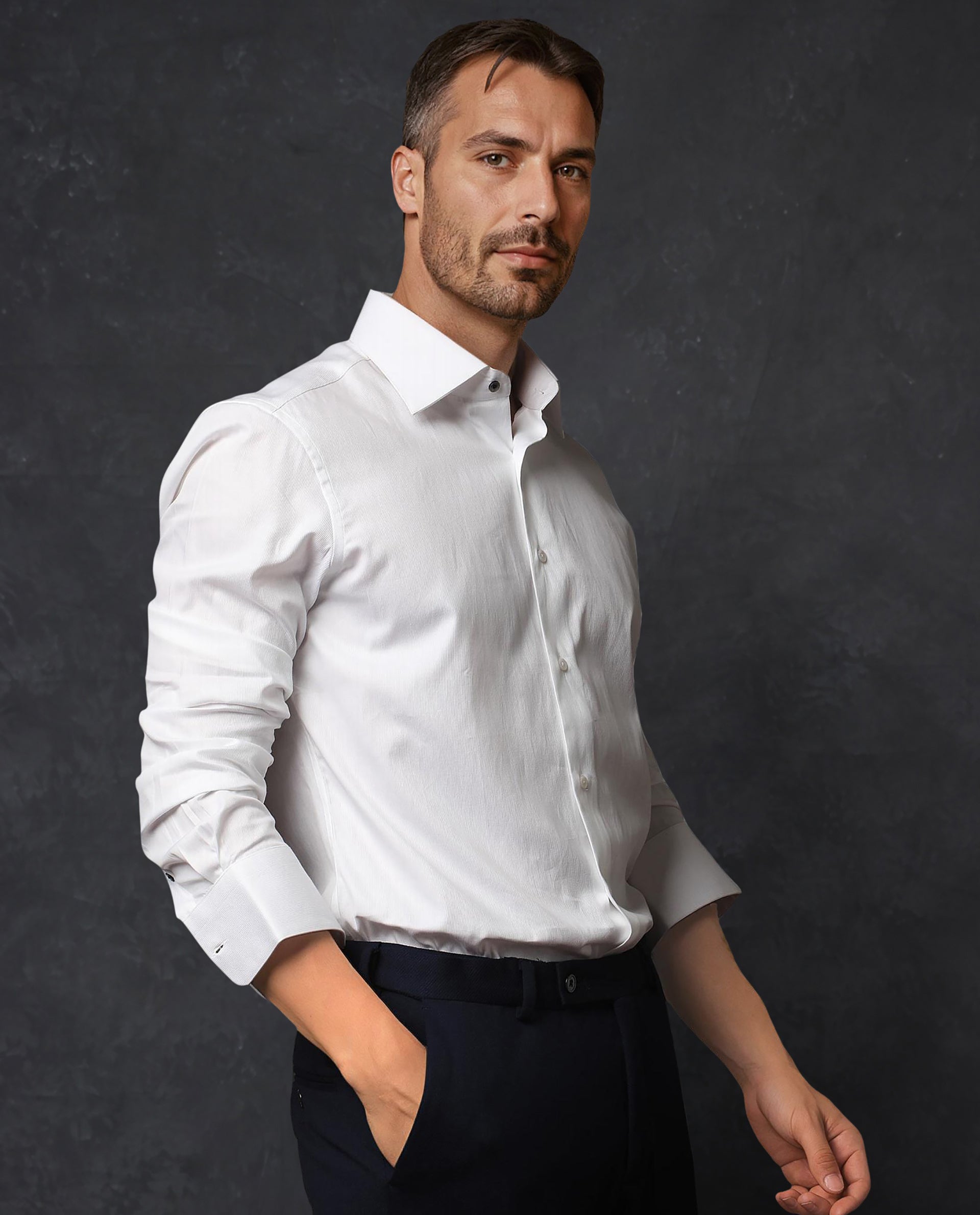 Rare Rabbit Men's Clade White Cotton Fabric Full Sleeves Shirt