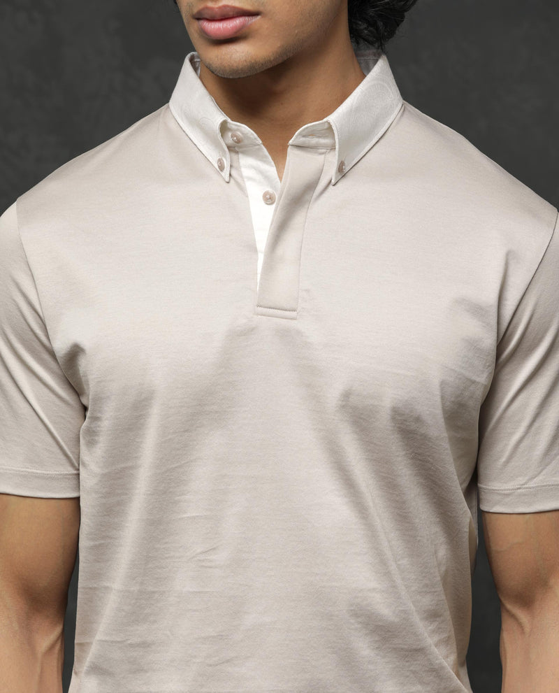 Rare Rabbit Men's Clarance Beige Half Sleeves Solid Polo T-Shirt