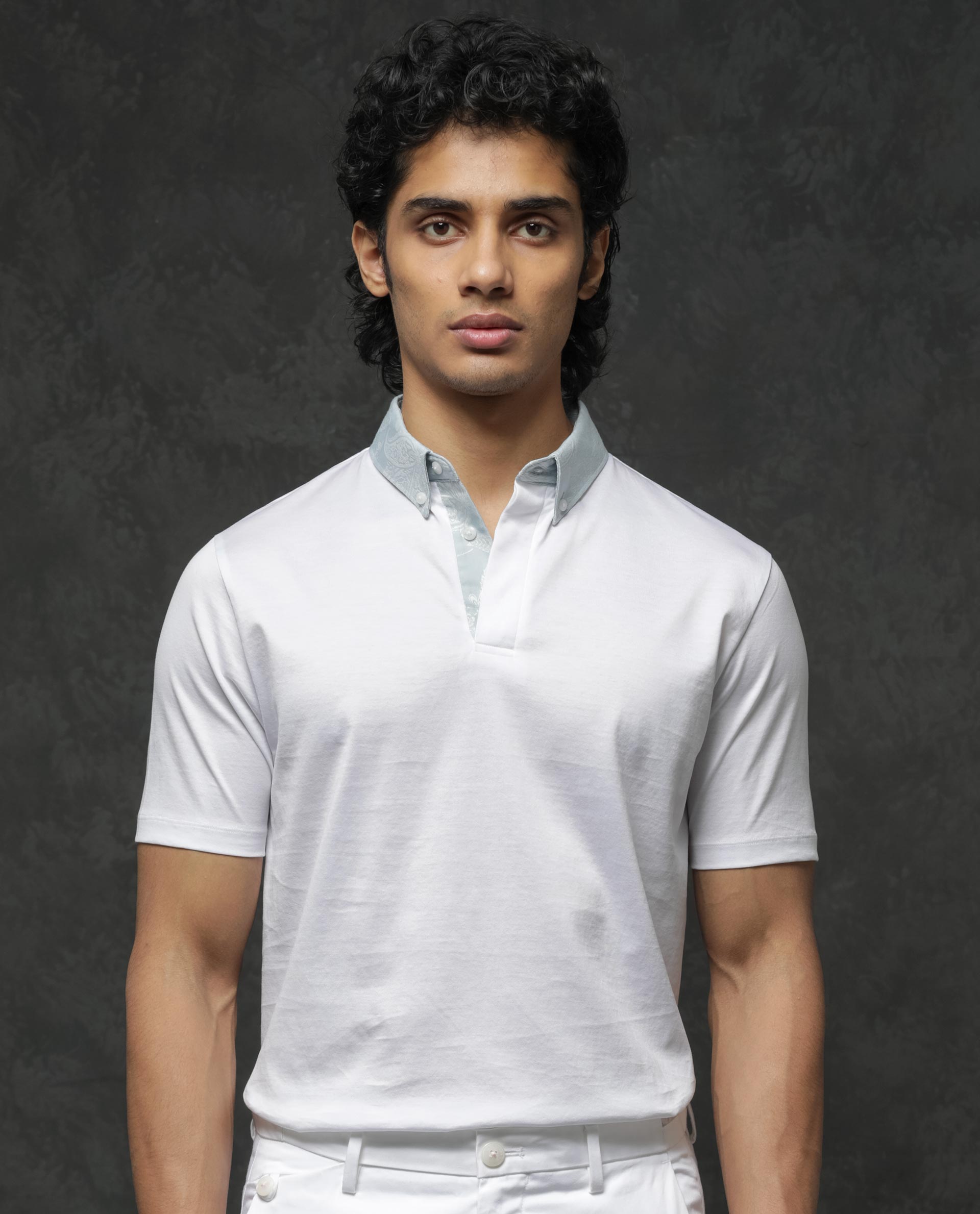 Rare Rabbit Men's Clarance White Half Sleeves Solid Polo T-Shirt