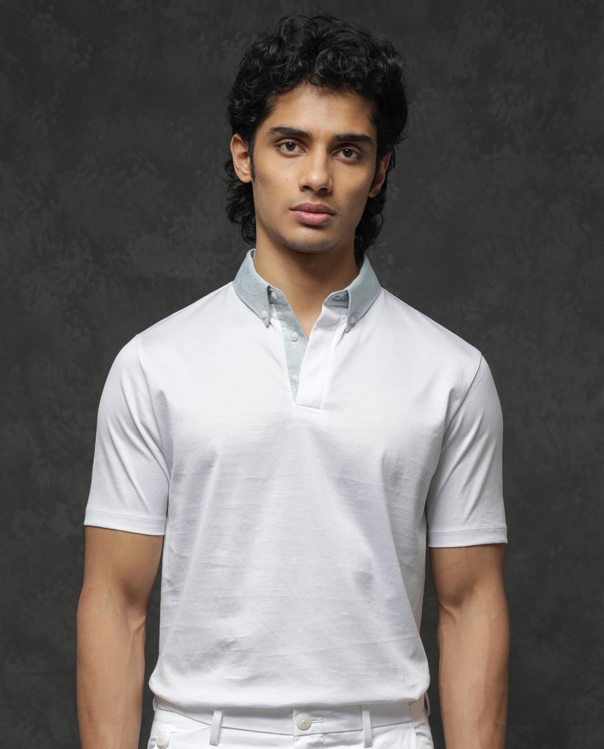 Rare Rabbit Men's Clarance White Half Sleeves Solid Polo T-Shirt