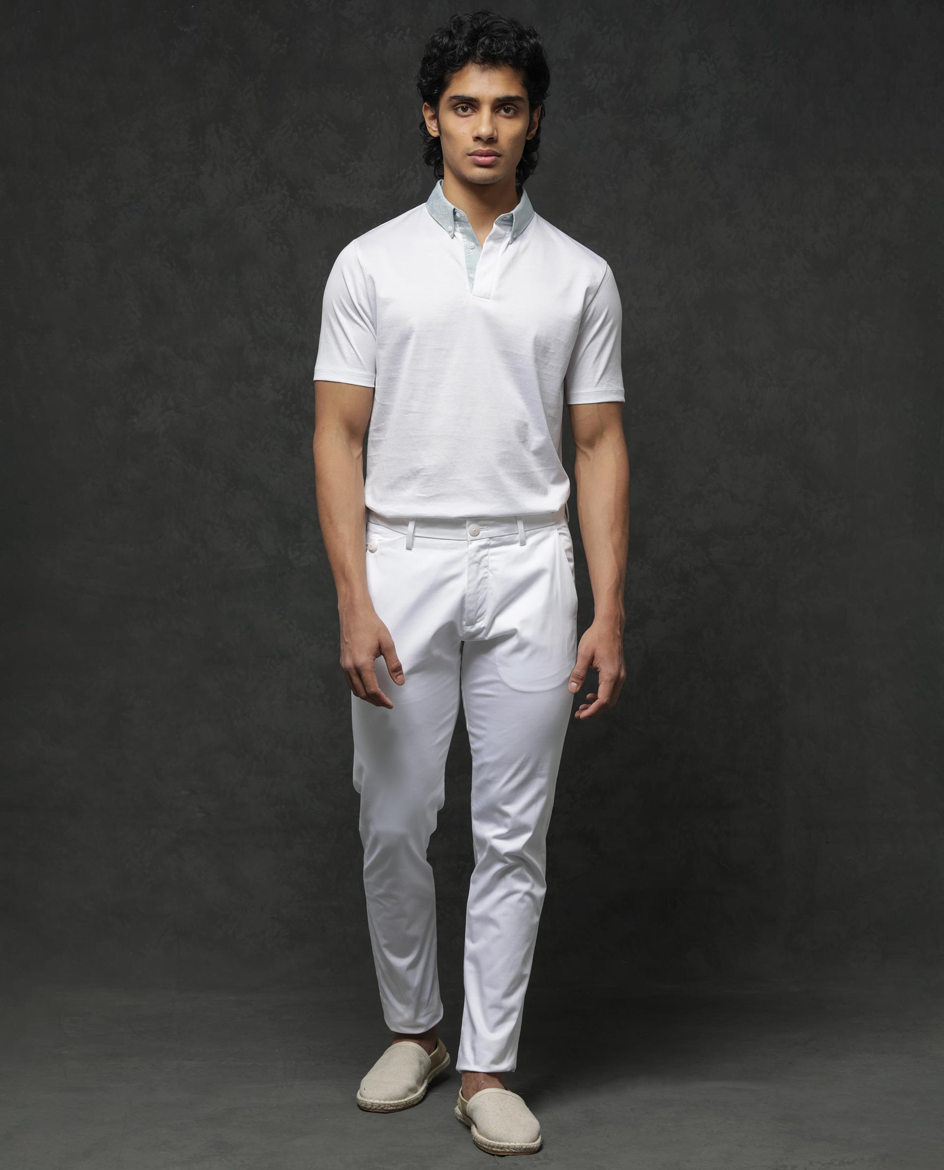 Rare Rabbit Men's Clarance White Cotton Plain Regular Fit Half Sleeve