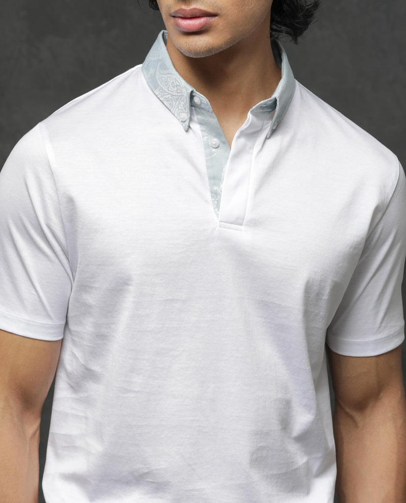 Rare Rabbit Men's Clarance White Half Sleeves Solid Polo T-Shirt