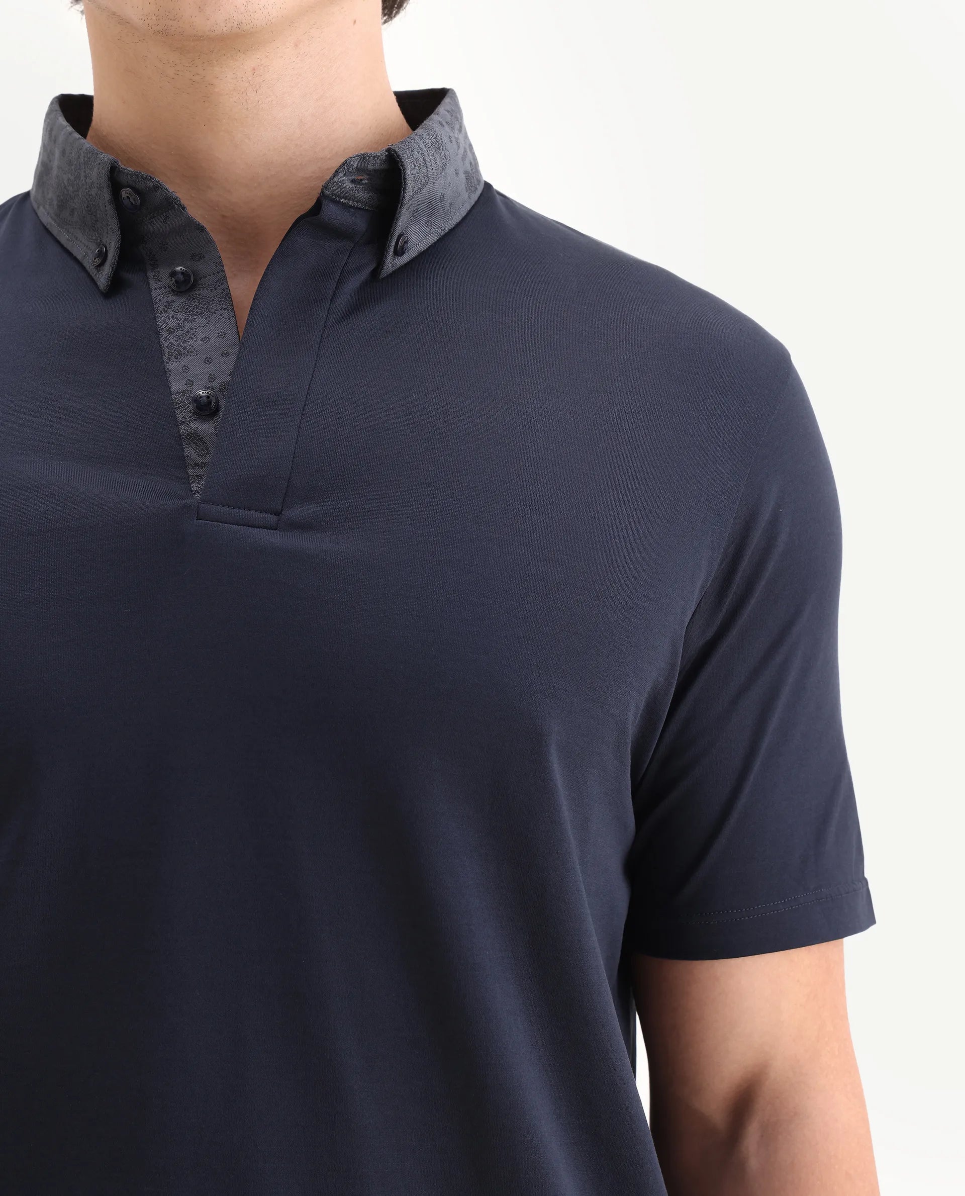 Rare Rabbit Men's Clarance Dusky Navy Cotton Plain Regular Fit Half Sleeve Polo