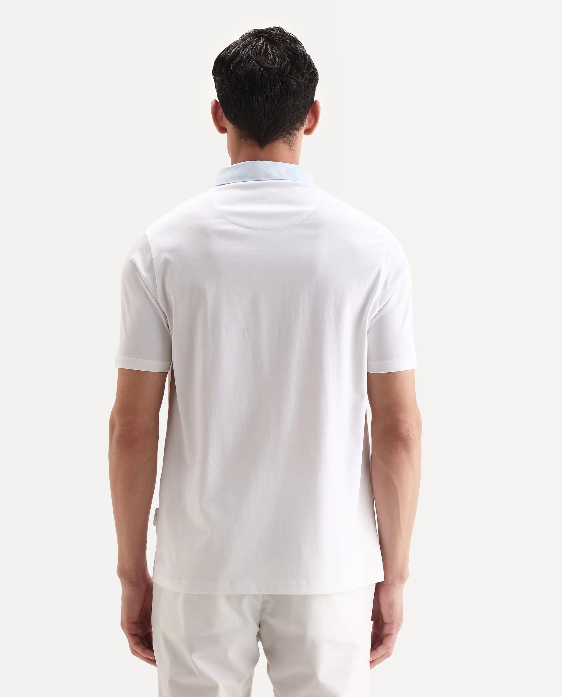 Rare Rabbit Men's Clarence-1 White Cotton Plain Regular Fit Half Sleeve Polo