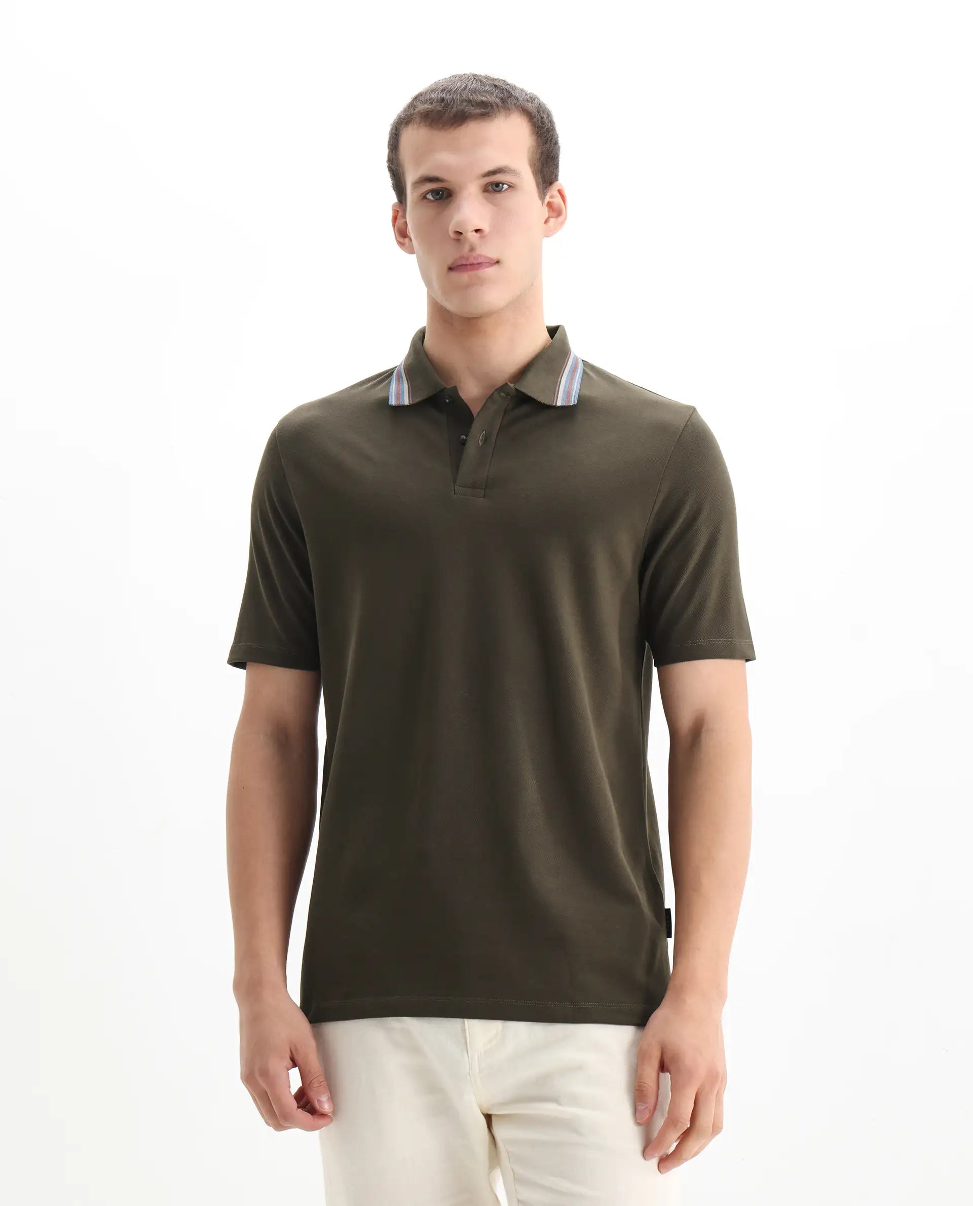 Rare Rabbit Men's Cotton Plain Regular Fit Half Sleeve Polo