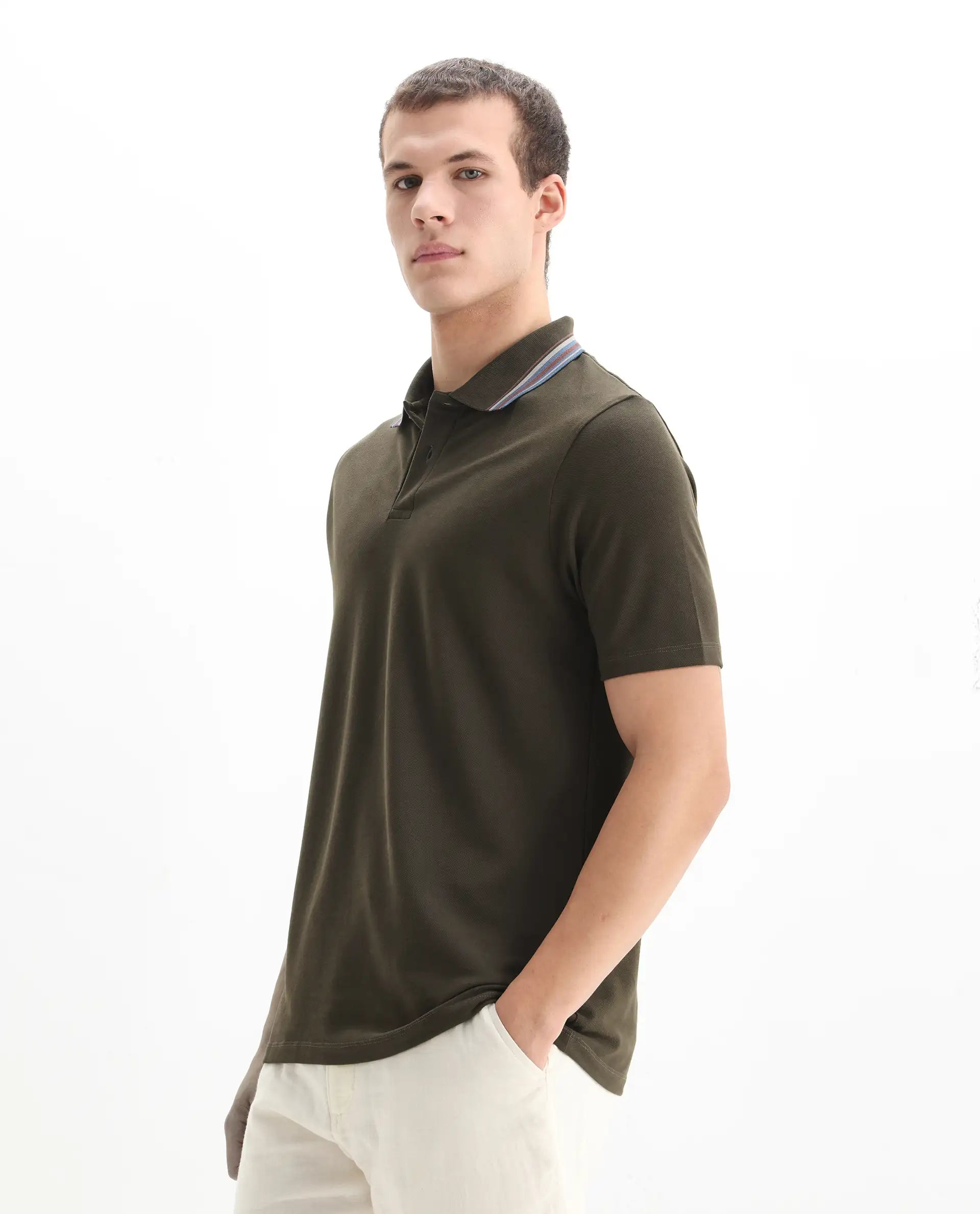 Rare Rabbit Men's Cotton Plain Regular Fit Half Sleeve Polo