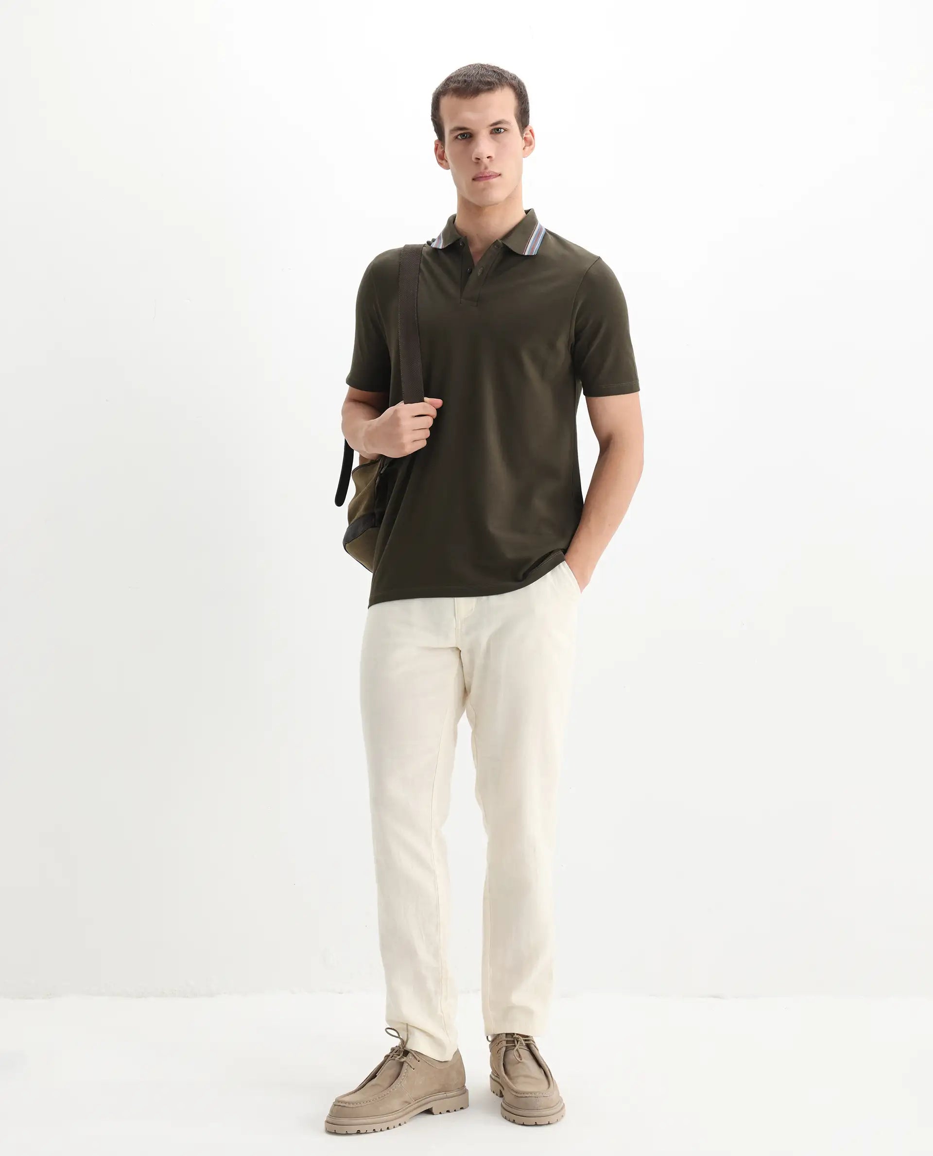 Rare Rabbit Men's Cotton Plain Regular Fit Half Sleeve Polo