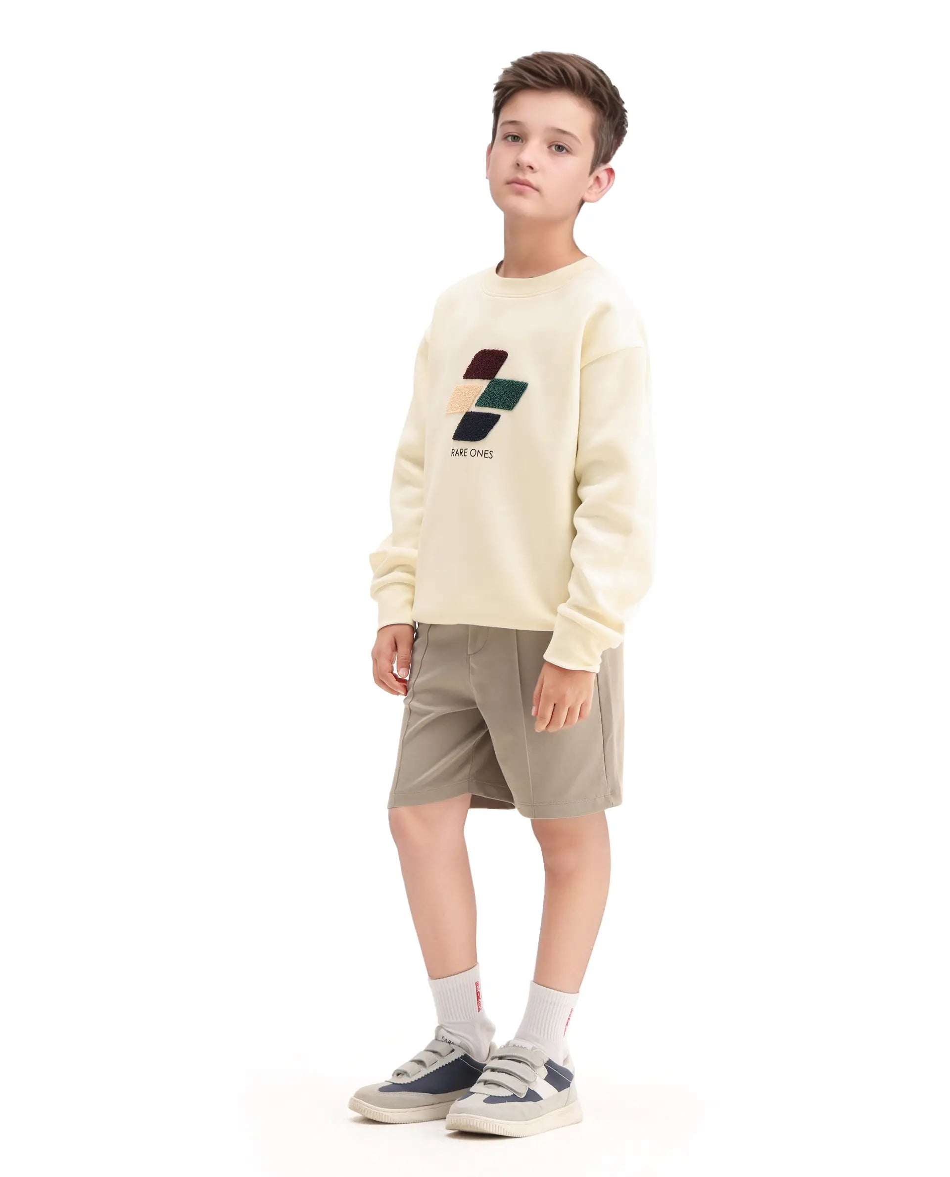 Rare Ones Kids Clas Dark Beige Cotton Solid Button And Zip Closure Regular Fit Shorts