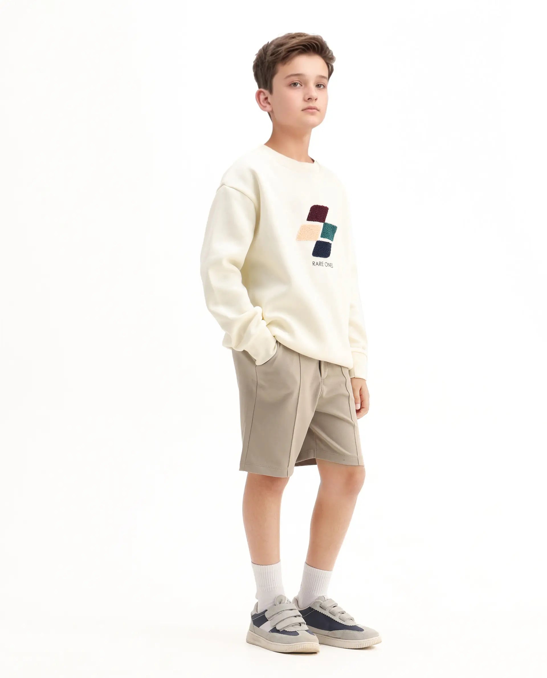 Rare Ones Kids Clas Dark Beige Cotton Solid Button And Zip Closure Regular Fit Shorts
