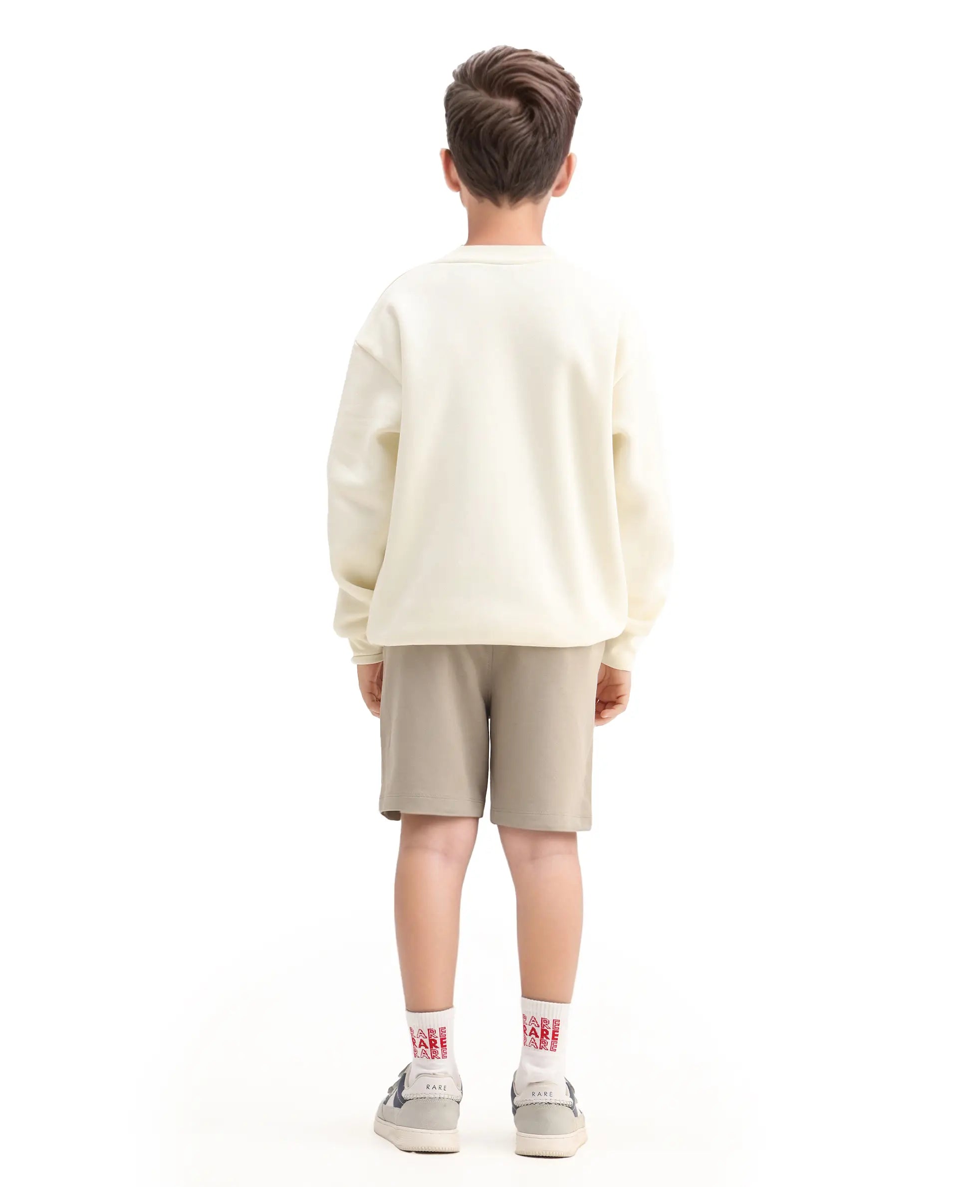 Rare Ones Kids Clas Dark Beige Cotton Solid Button And Zip Closure Regular Fit Shorts
