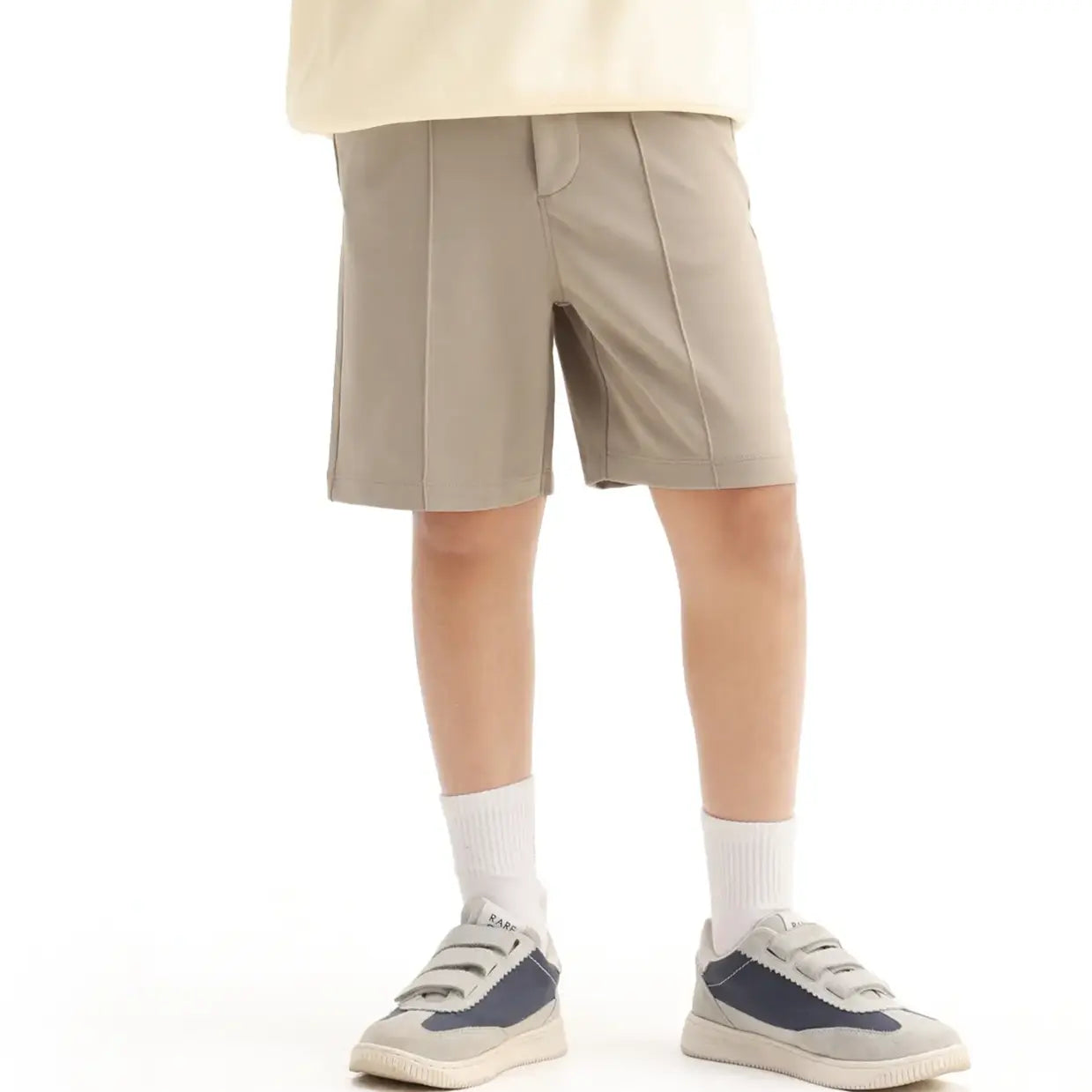 Rare Ones Kids Clas Dark Beige Cotton Solid Button And Zip Closure Regular Fit Shorts