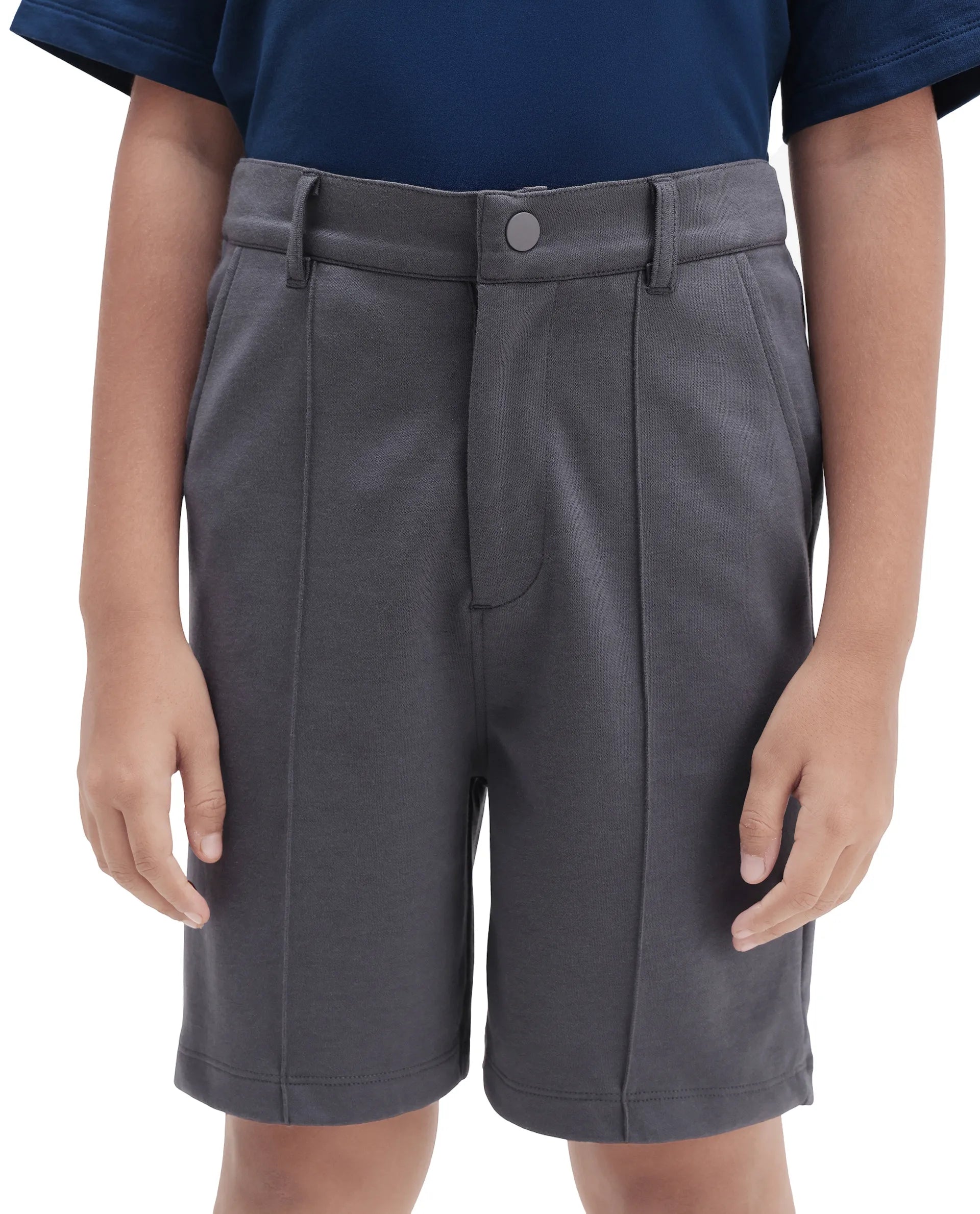 Rare Ones Kids Clas Dusky Grey Cotton Solid Button & Zip Closure Regular Fit Shorts