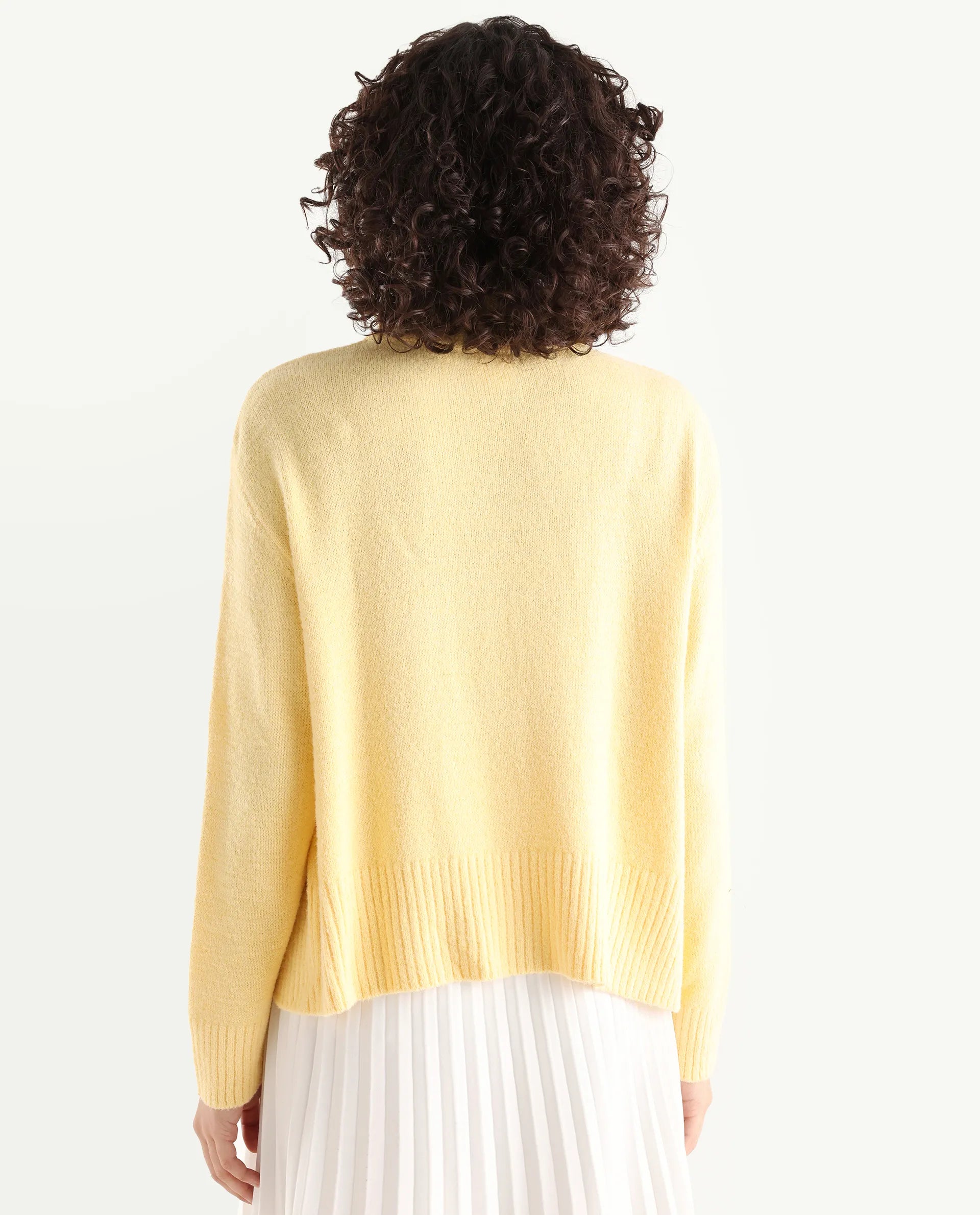 Rareism Women's Clawdia Yellow Acrylic High Neck Plain Relaxed Fit Sweater