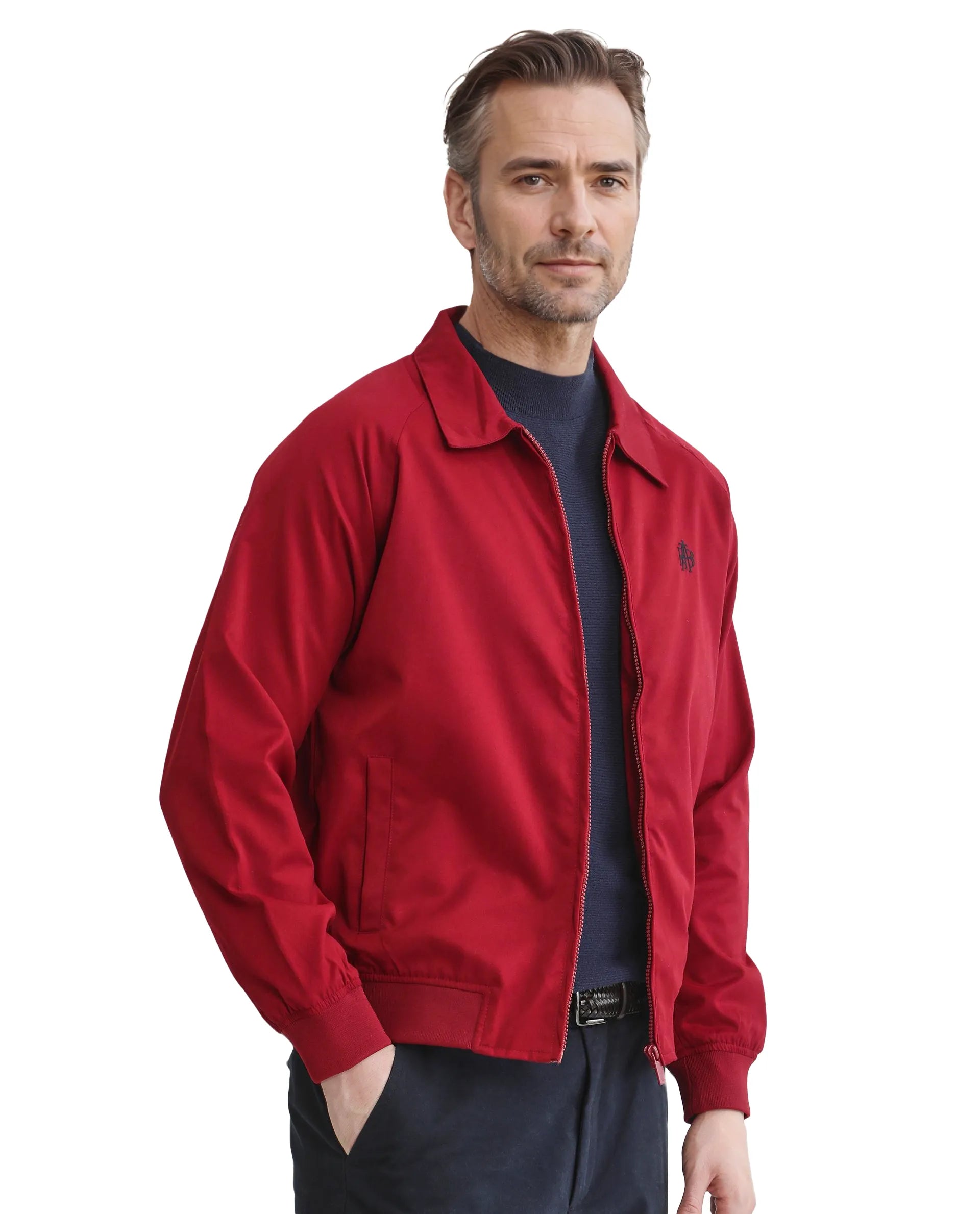 Rare Rabbit Men Clayon Red Polyester Fabric Full Sleeve Embroidered Logo Spread Collar Solid Jacket