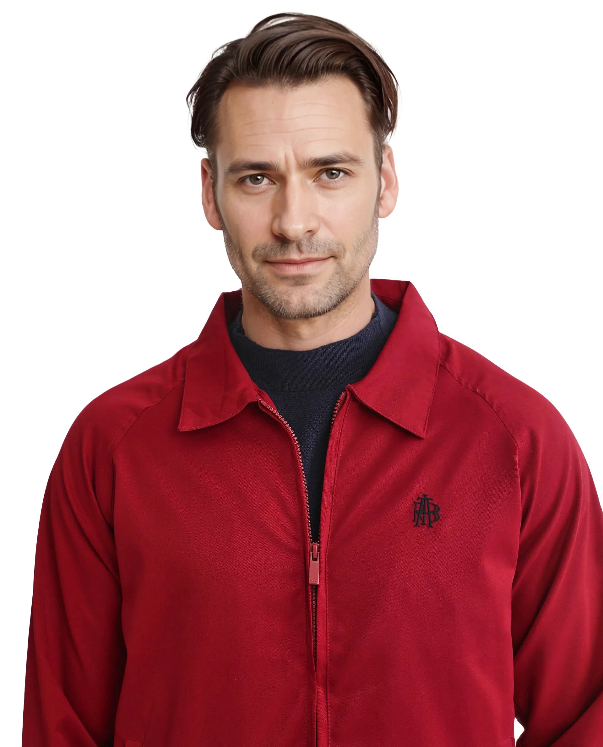 Rare Rabbit Men Clayon Red Polyester Fabric Full Sleeve Embroidered Logo Spread Collar Solid Jacket