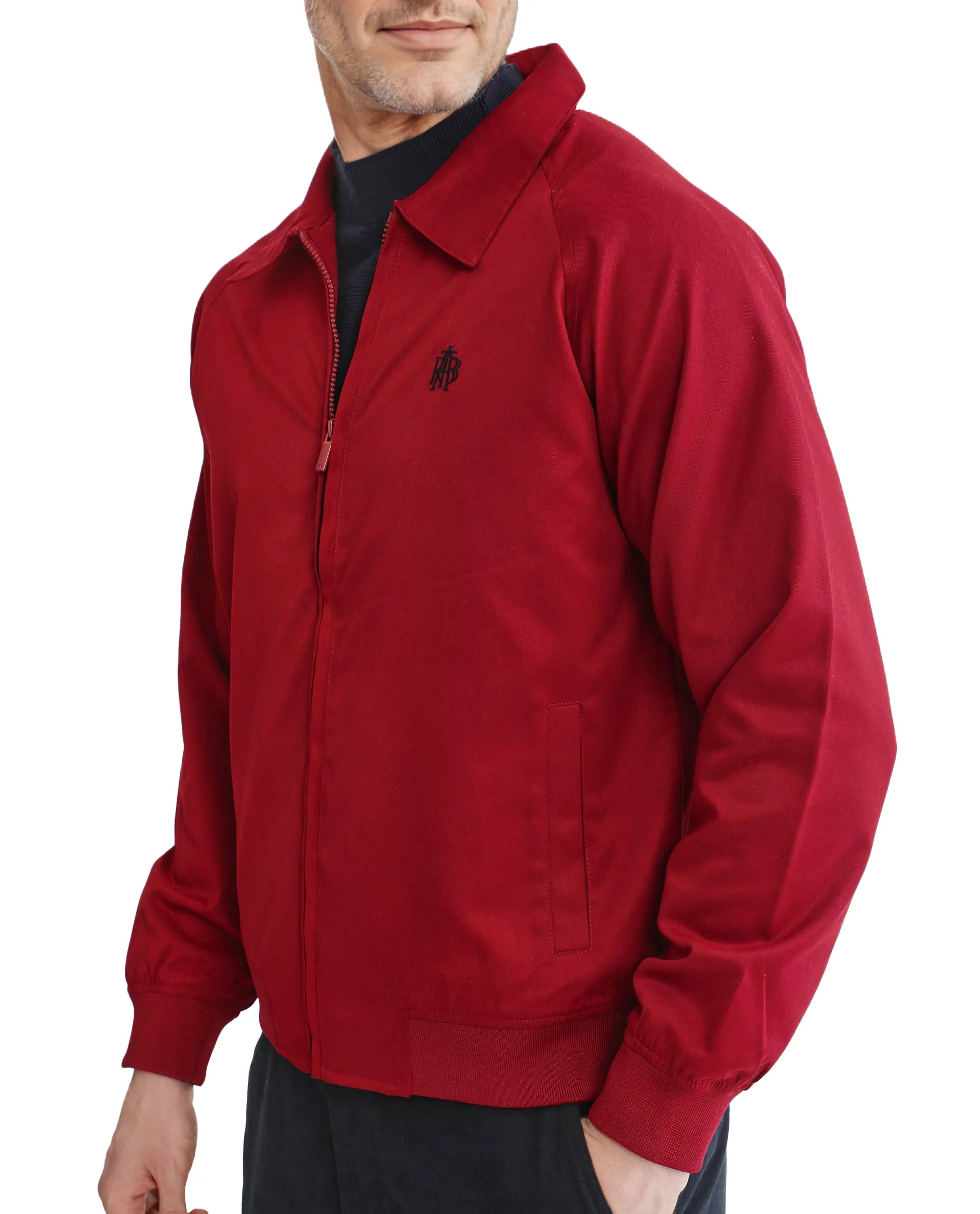 Rare Rabbit Men Clayon Red Polyester Fabric Full Sleeve Embroidered Logo Spread Collar Solid Jacket