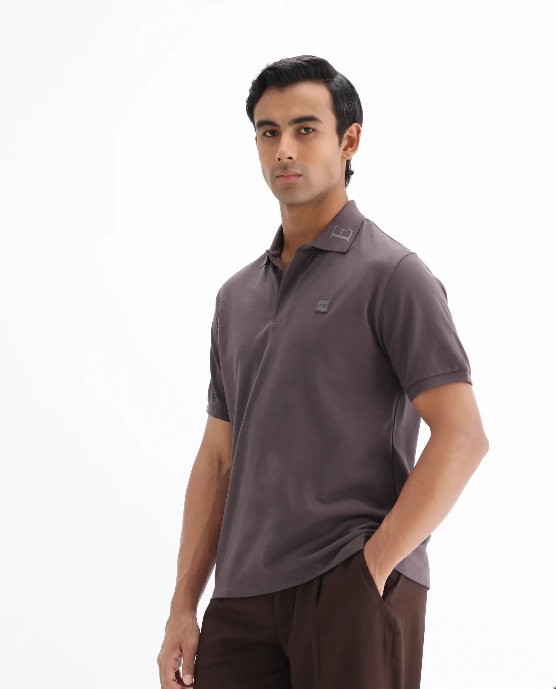 Rare Rabbit Men's Clif Dusky Purple Cotton Plain Regular Fit Half Sleeve Polo