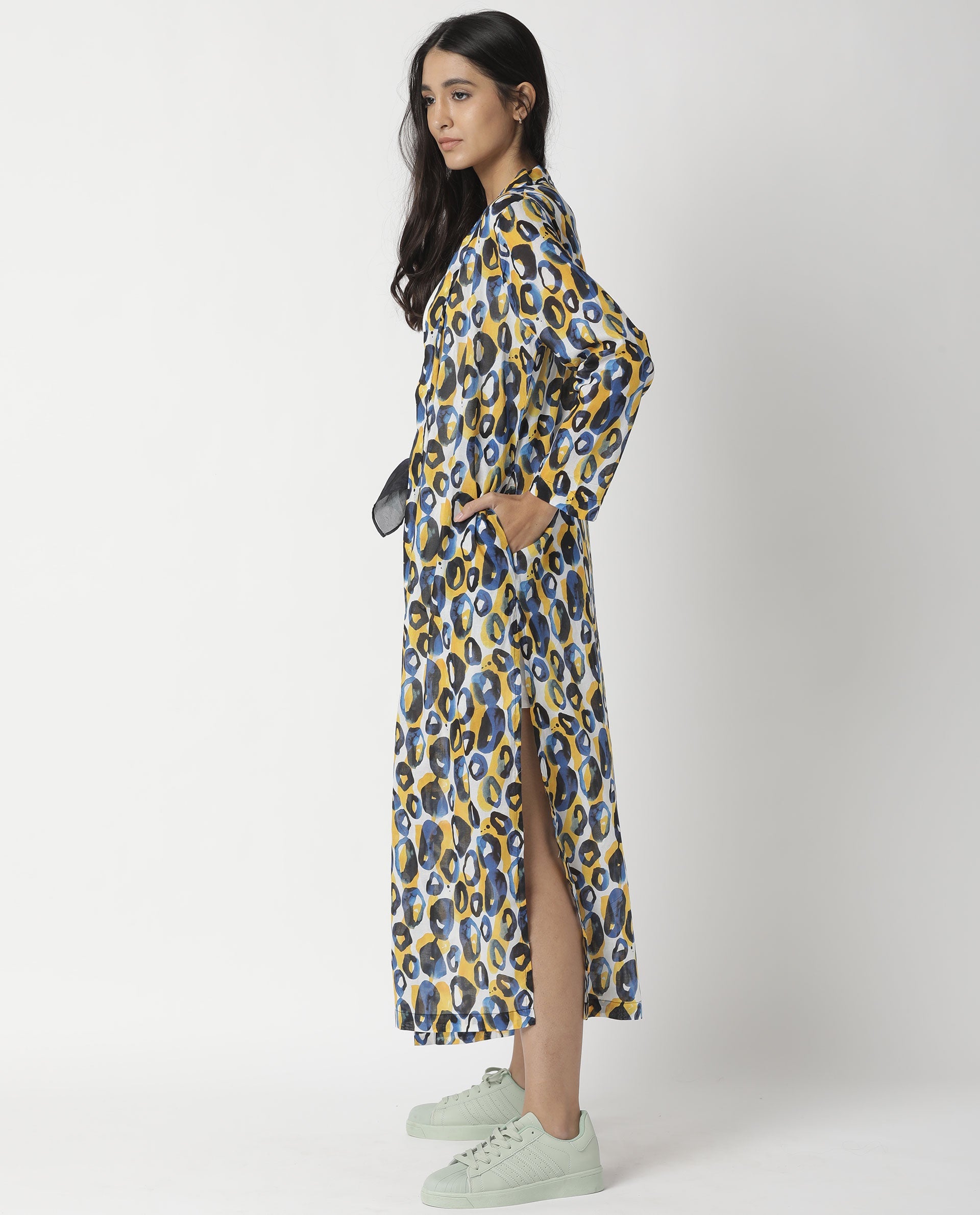 Rareism Womens Clinic Yellow Outer Wear Cotton Fabric Regular Fit 3/4 Sleeve